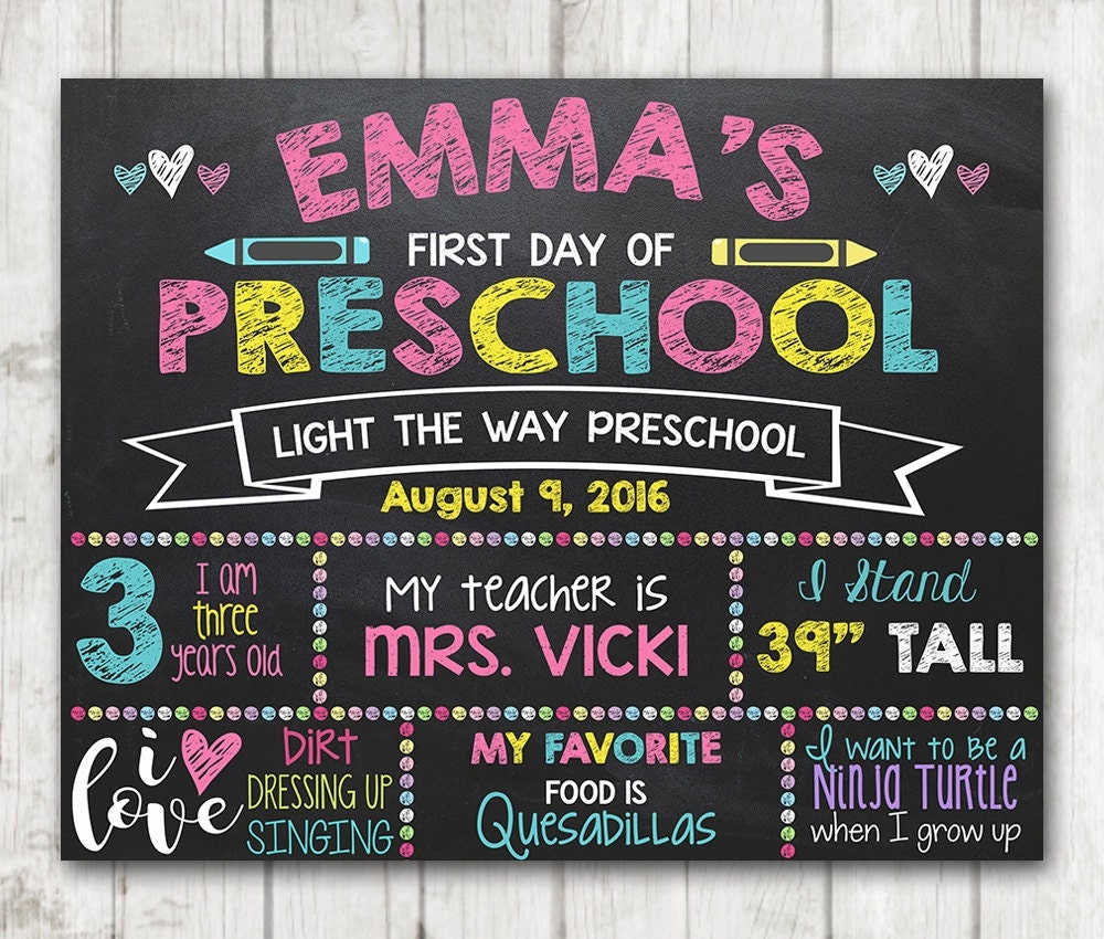 Printable First Day Of Preschool Signs