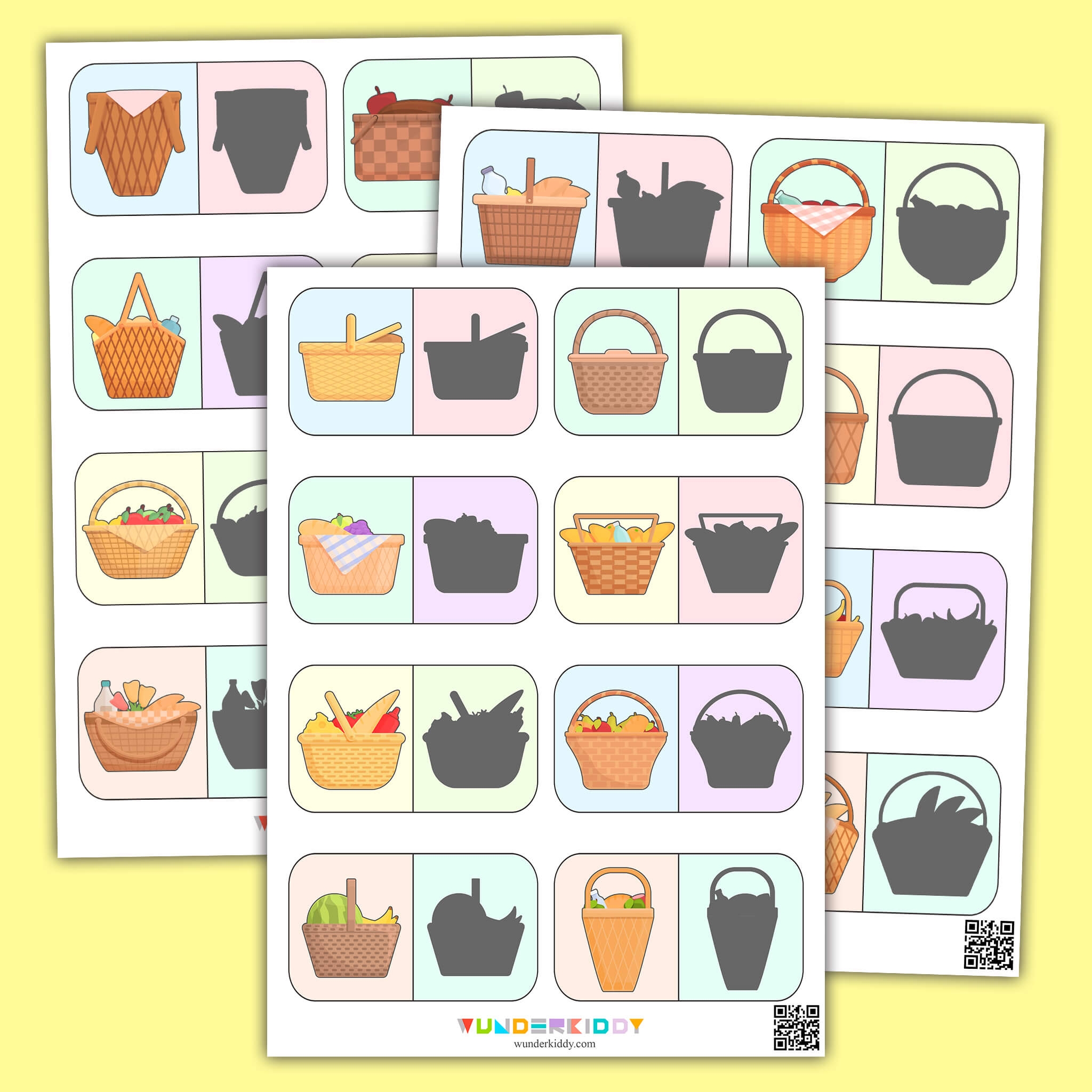Printable Picnic Basket Shadow Matching Cards For Children Printable Picnic Basket Shadow Matching Cards For Children