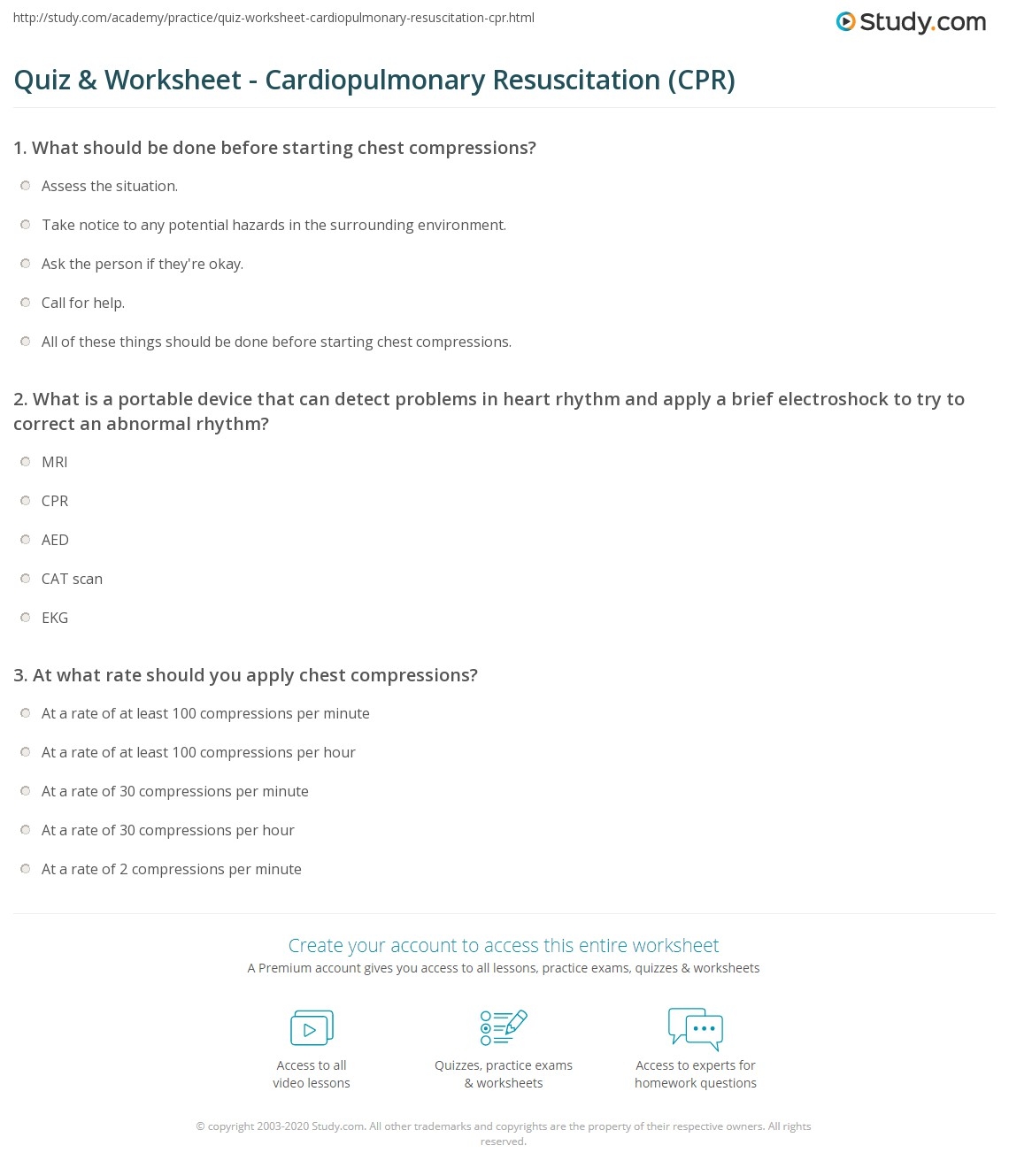 Quiz U0026 Worksheet Cardiopulmonary Resuscitation CPR Study