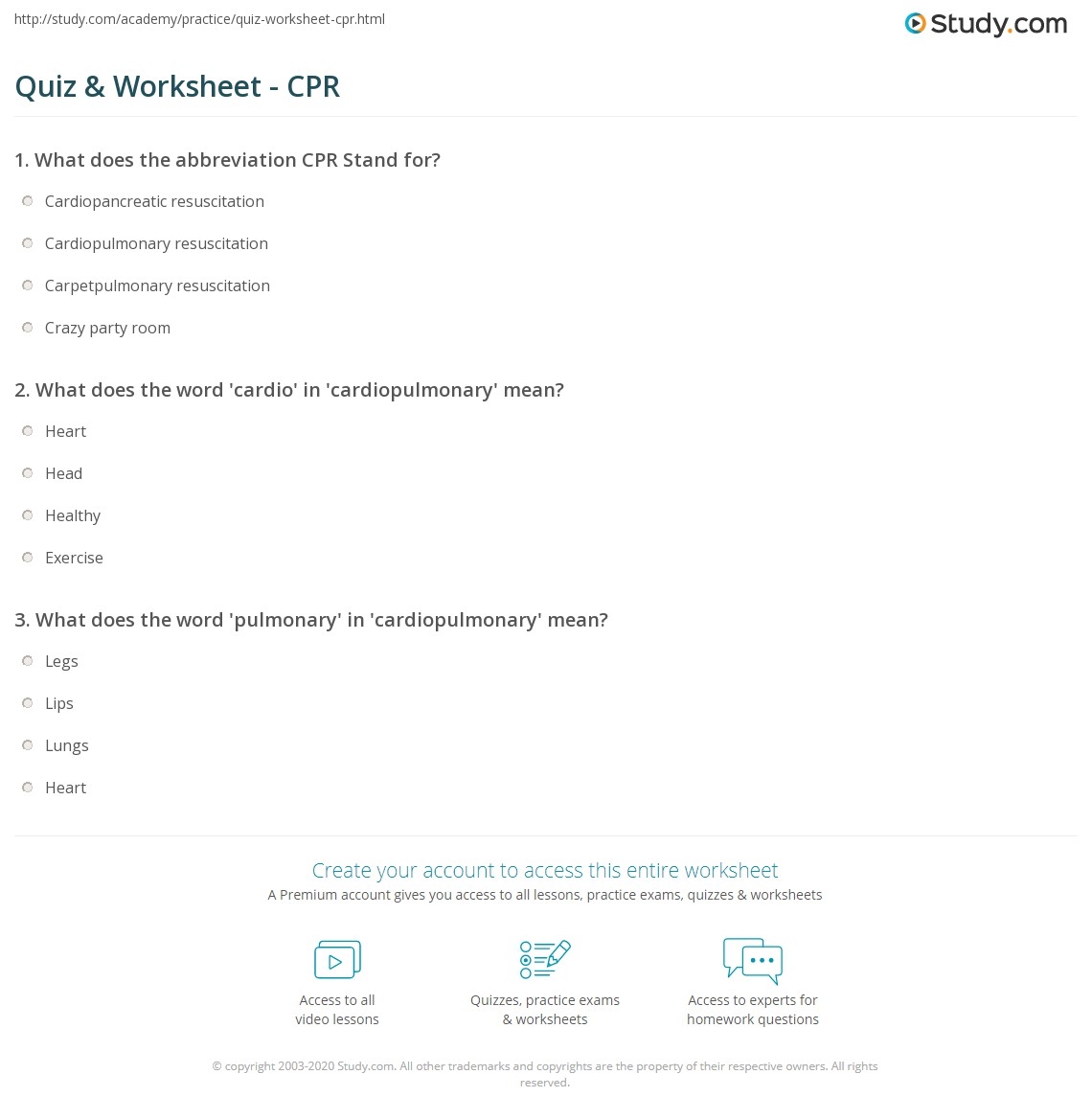 Reading Comprehension Worksheets On Cpr