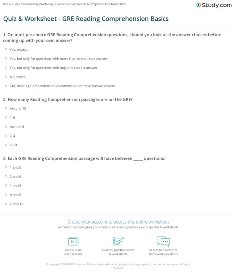 Quiz U0026 Worksheet GRE Reading Comprehension Basics Study