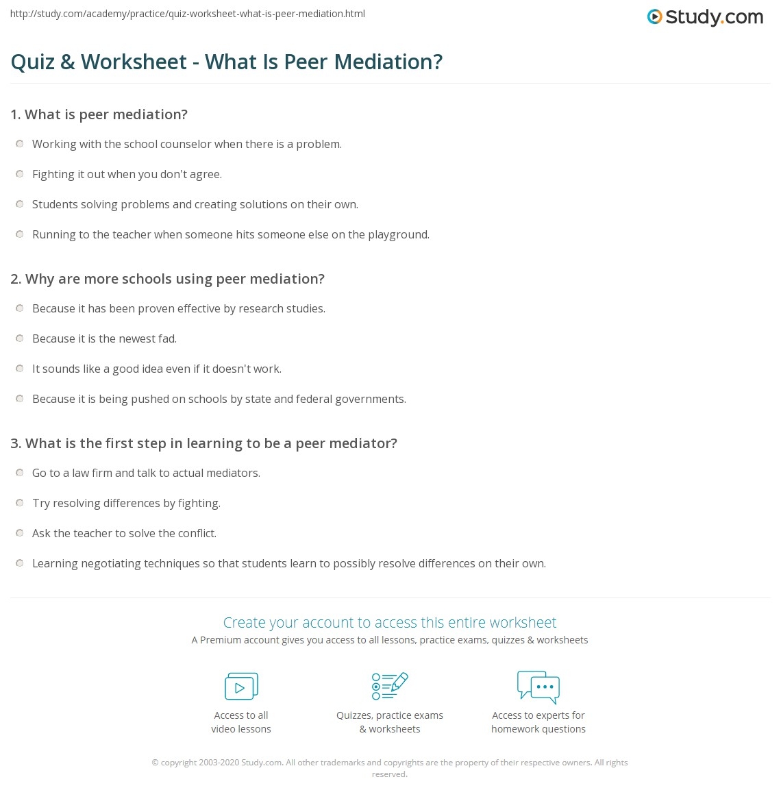 Quiz U0026 Worksheet What Is Peer Mediation Study