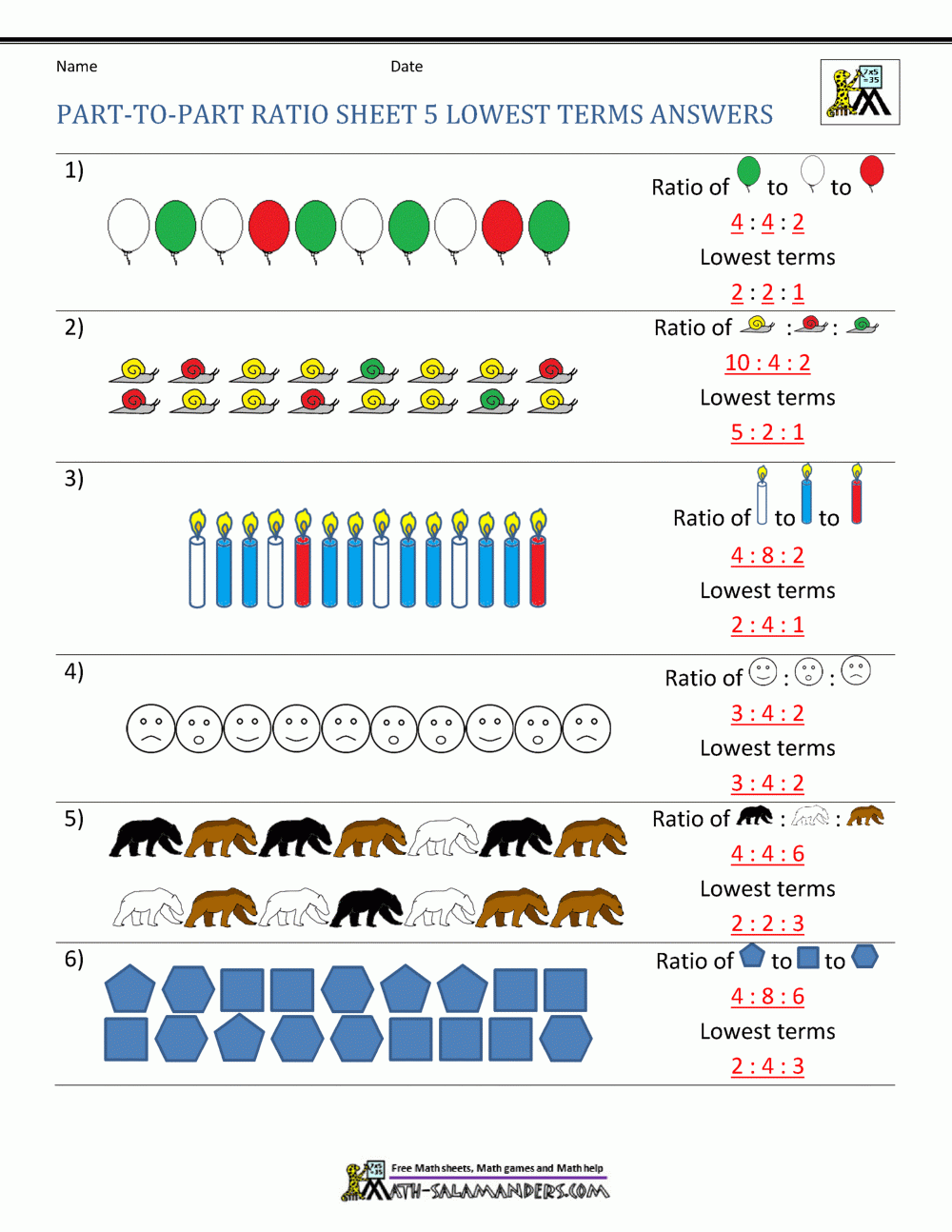 Ratio Part To Part Worksheet