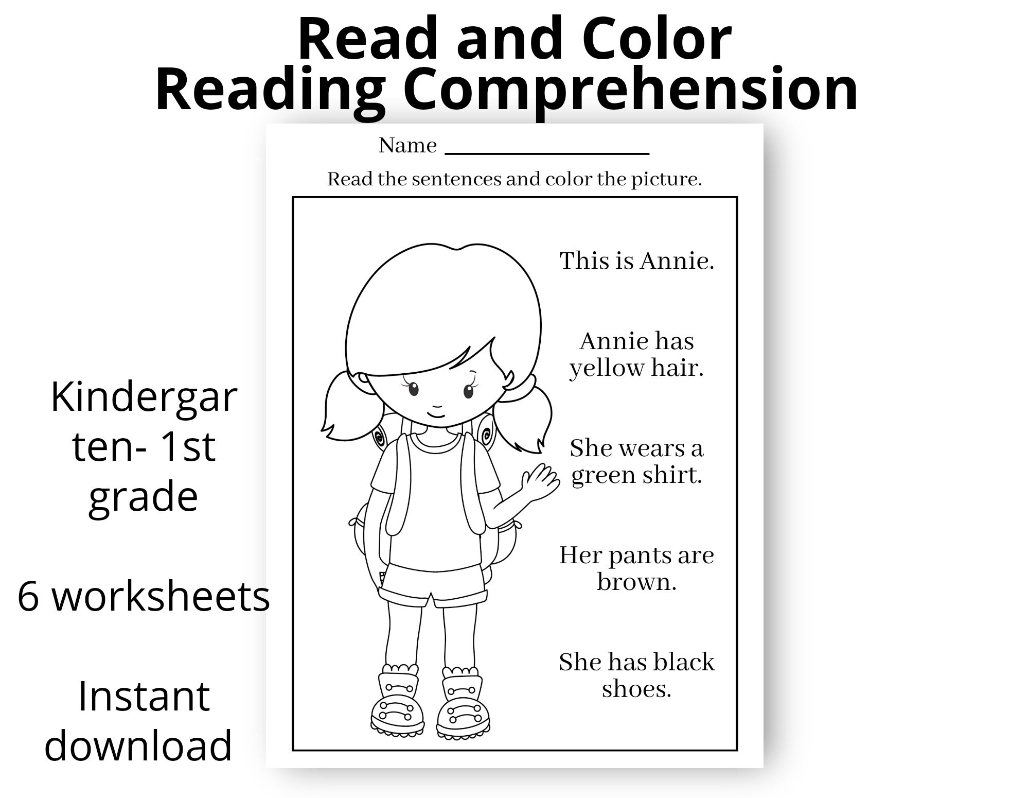 Read And Color Kindergarten First Grade Worksheets Printable Instant Download Homeschool Teacher Distance Ela Etsy Ireland