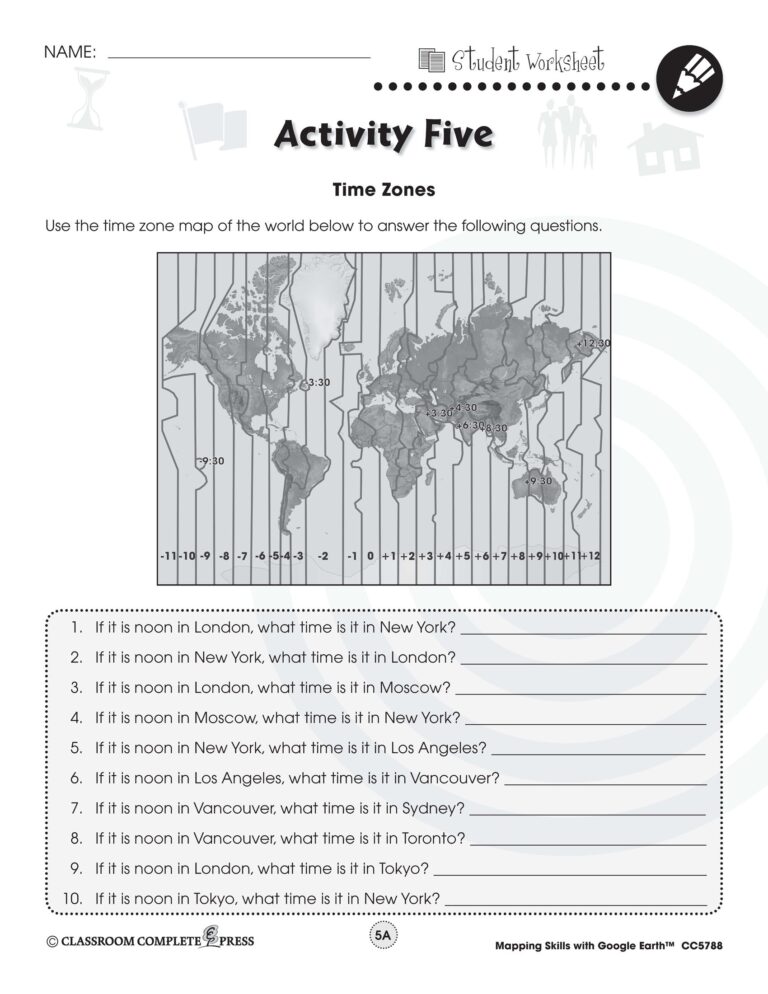 Read Time Zones Around The World With This FREE Activity From CCP Worksheets Library