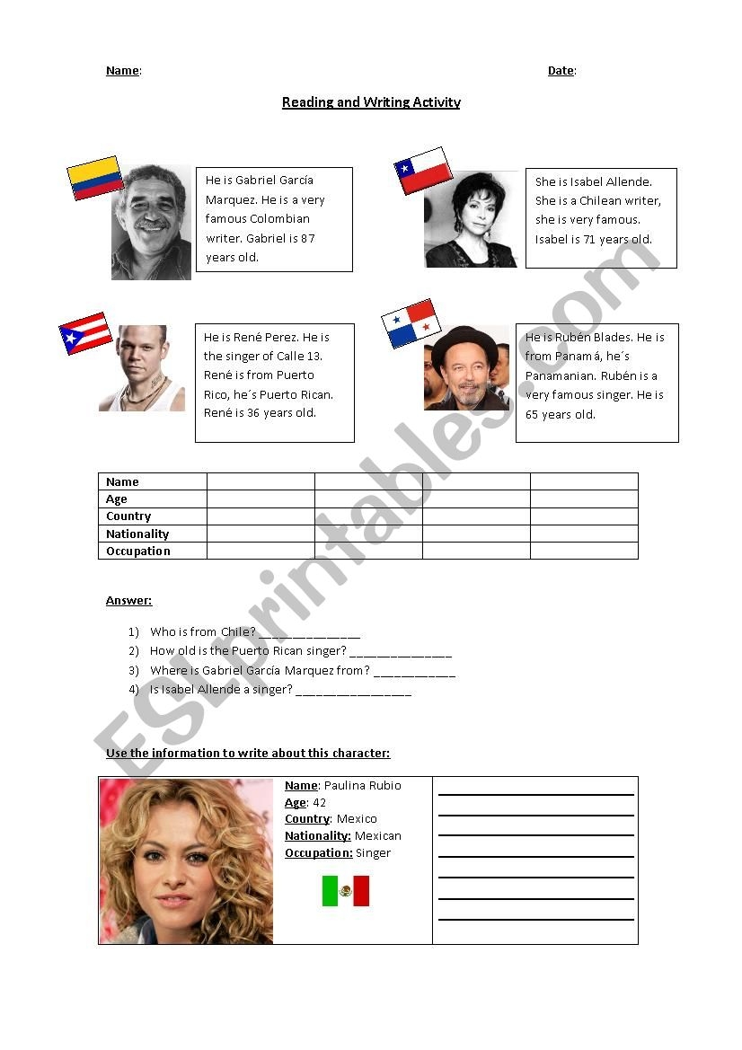 Reading About Countries And Nationalities latin America ESL Worksheet By Dantush