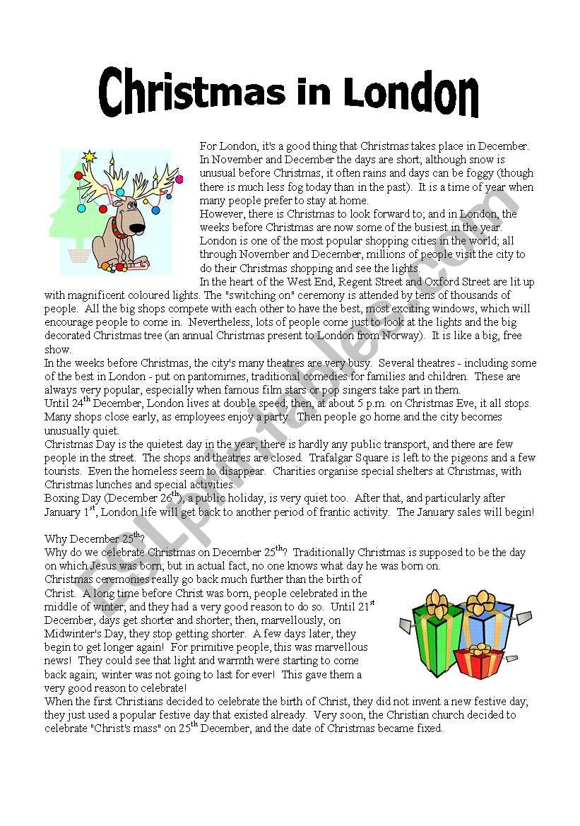 Reading Christmas In London part 1 ESL Worksheet By Sicamors Reading Christmas In London part 1 ESL Worksheet By Sicamors