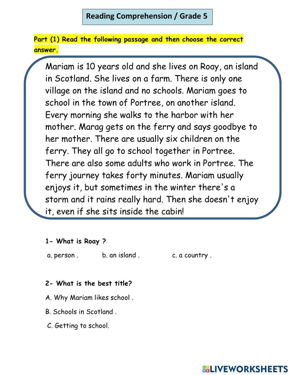 Reading Comprehension 5th Grade Worksheet Live Worksheets Worksheets Library