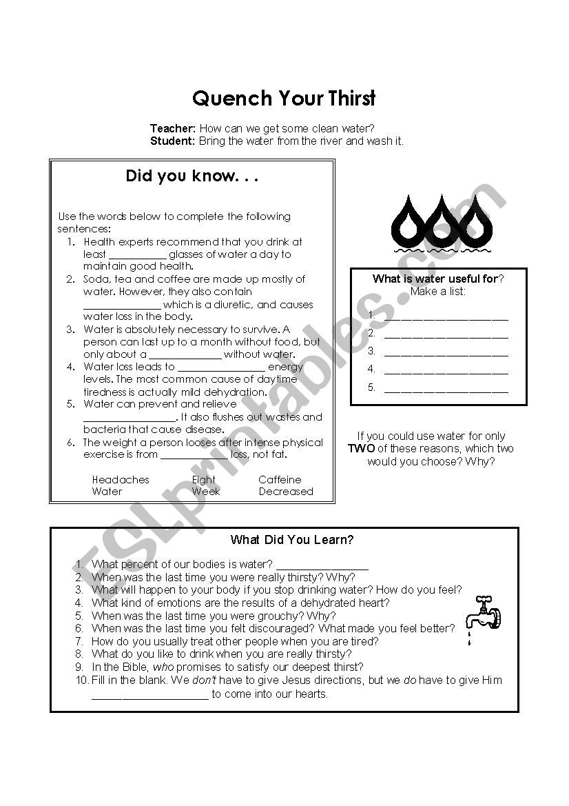 Reading Comprehension And Vocabulalry On Water ESL Worksheet By TKRAD