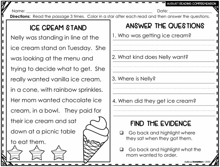 Reading Comprehension Answering WH Questions AUGUST 3 LEVELS