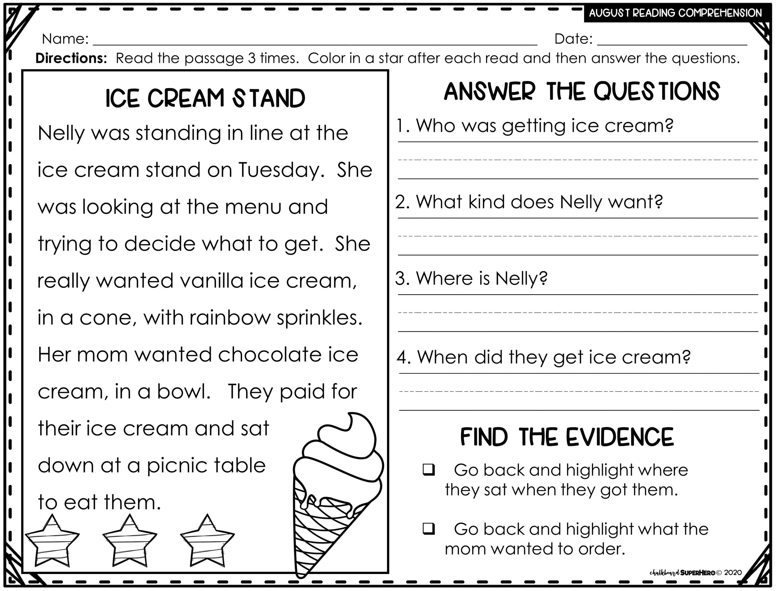 Reading Comprehension Answering WH Questions AUGUST 3 LEVELS 