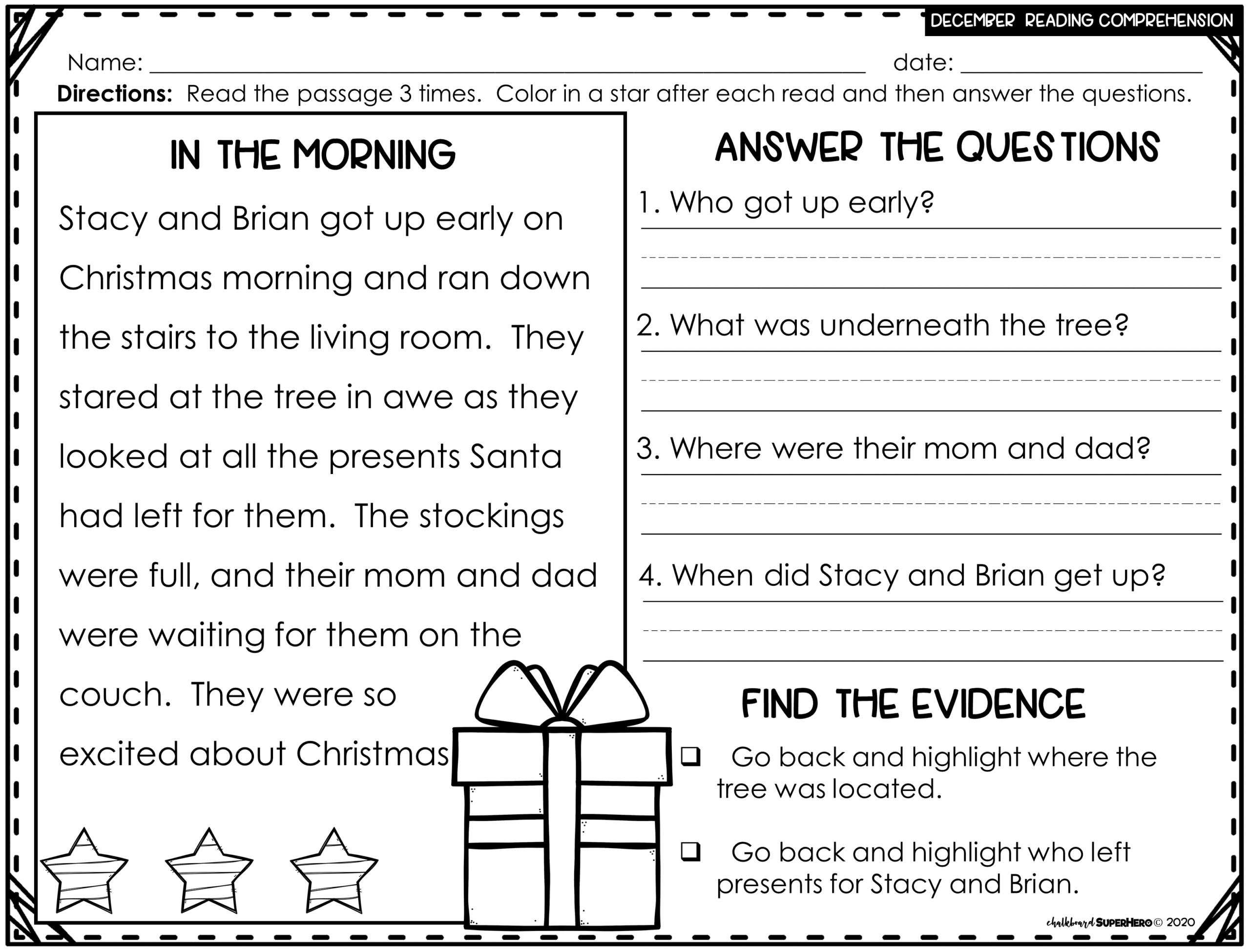 Reading Comprehension Answering WH Questions DECEMBER 3 LEVELS 