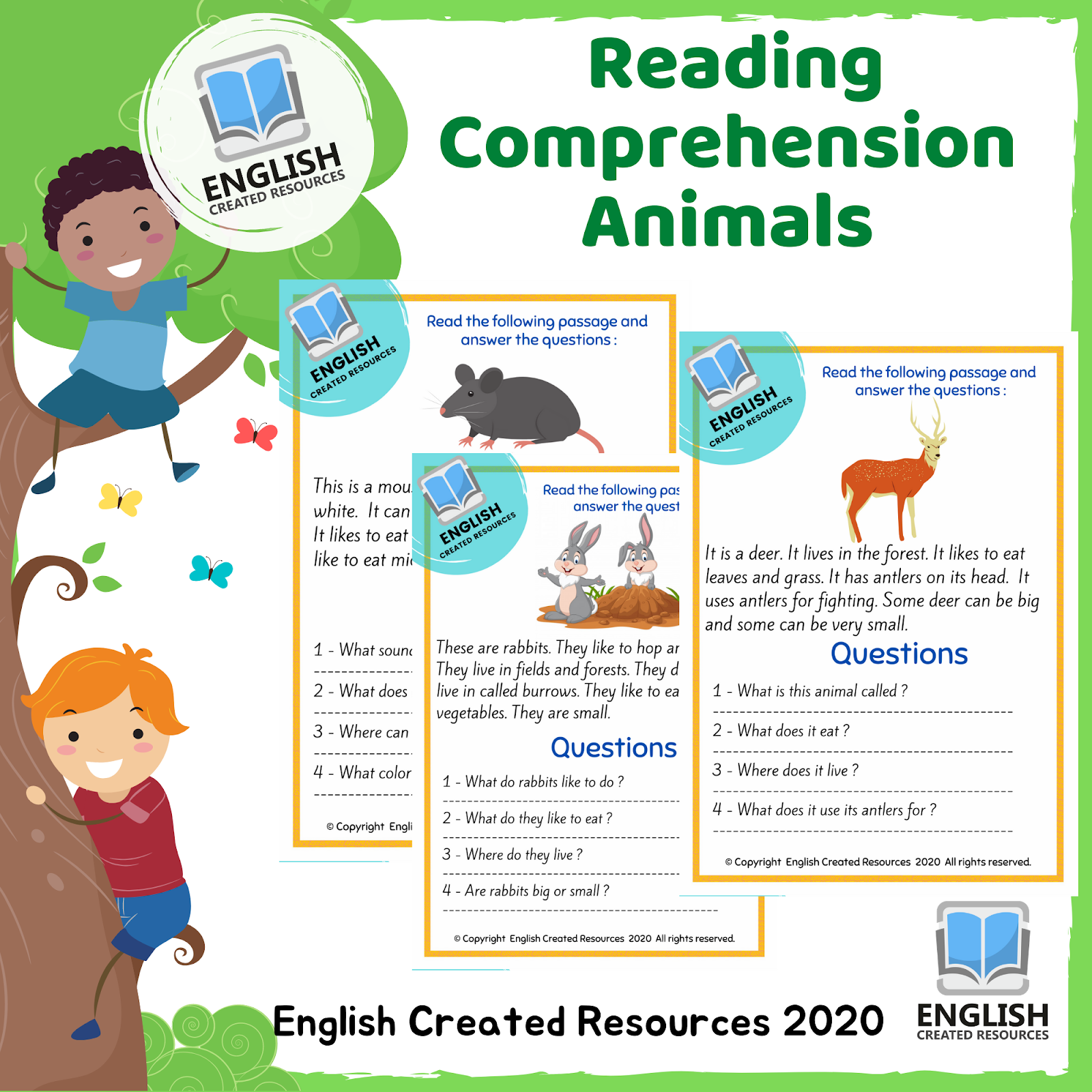 Reading Comprehension For Kids Animals English Created Resources