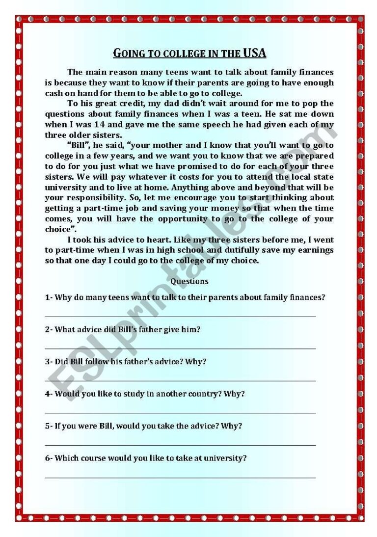 Reading Comprehension Going To College In The USA ESL Worksheet By Denise calazans