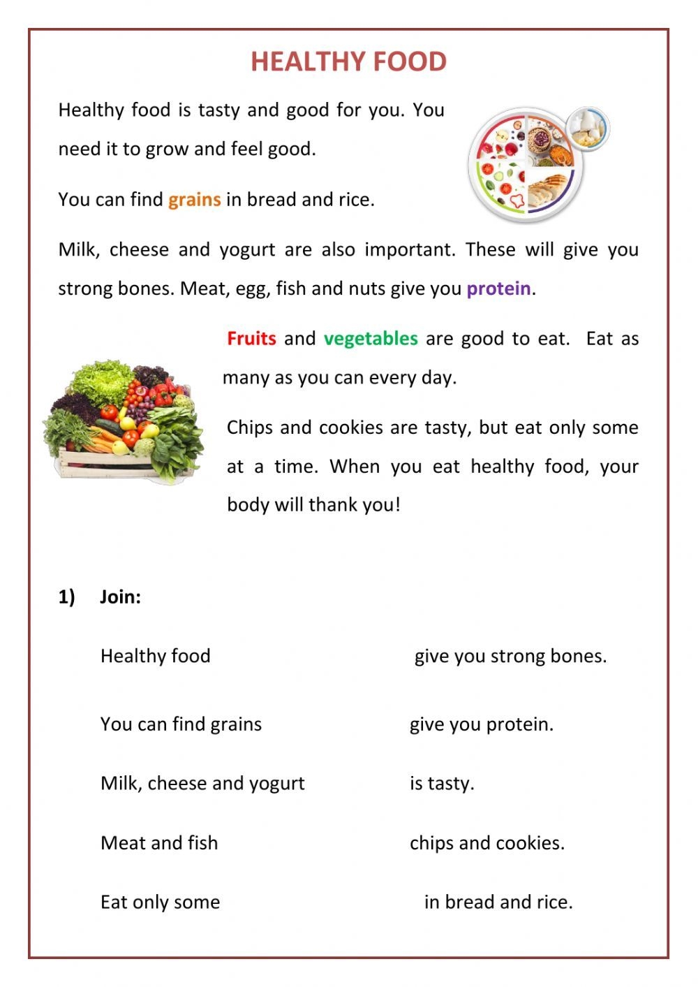 Reading Comprehension Healthy Food Worksheet Reading Comprehension Healthy Food Worksheet