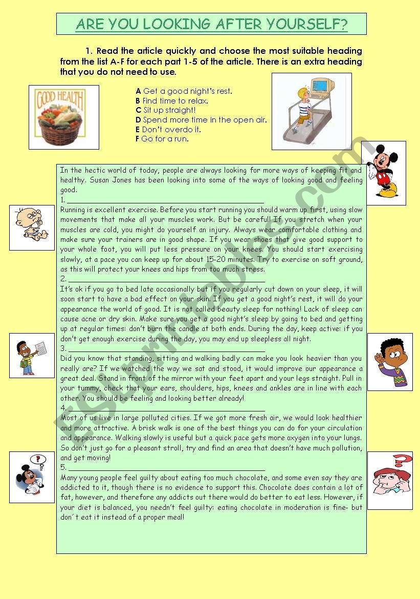 READING COMPREHENSION HEALTHY HABITS 3PAGES ESL Worksheet By Selali