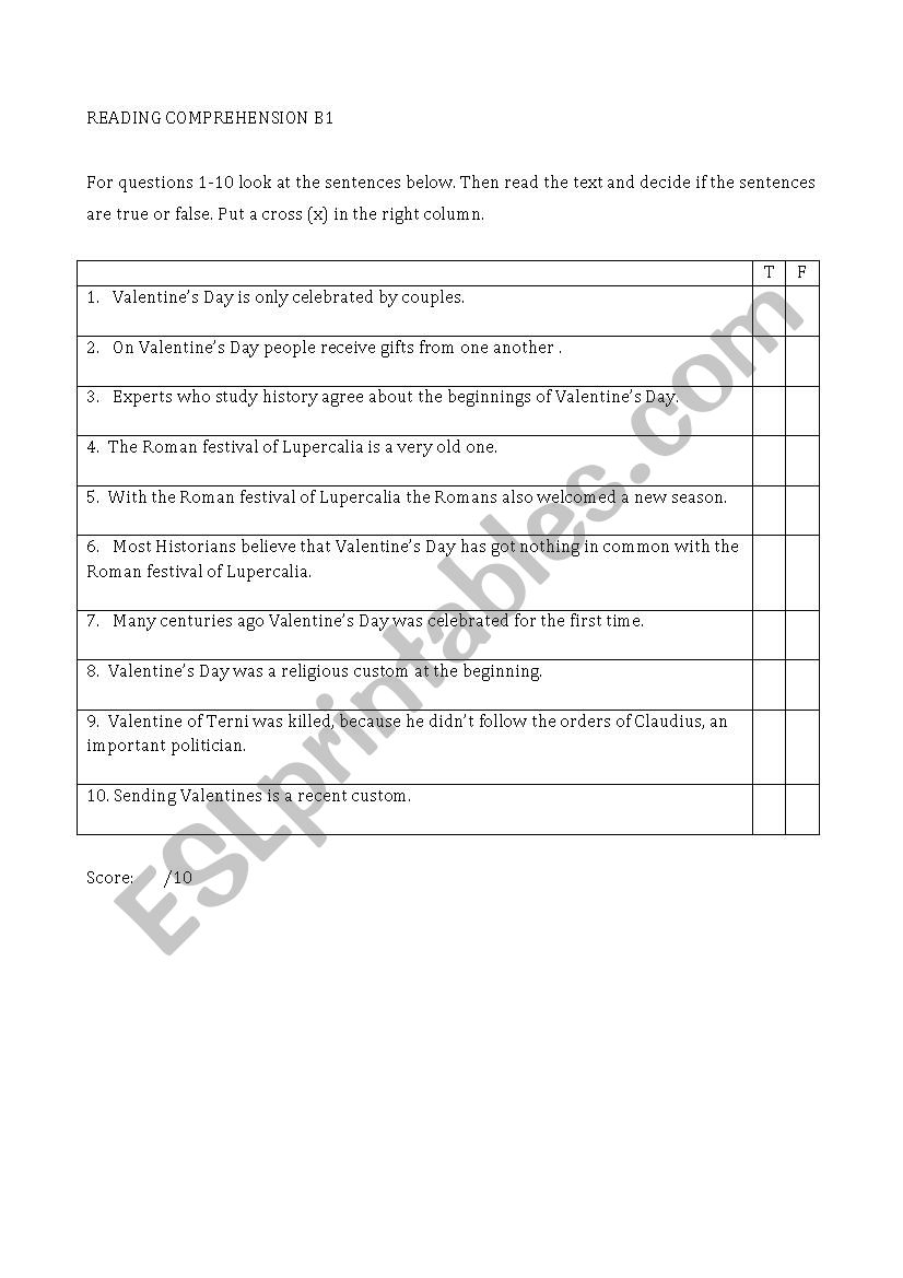 Reading Comprehension B1 Worksheet Reading Comprehension B1 Worksheet