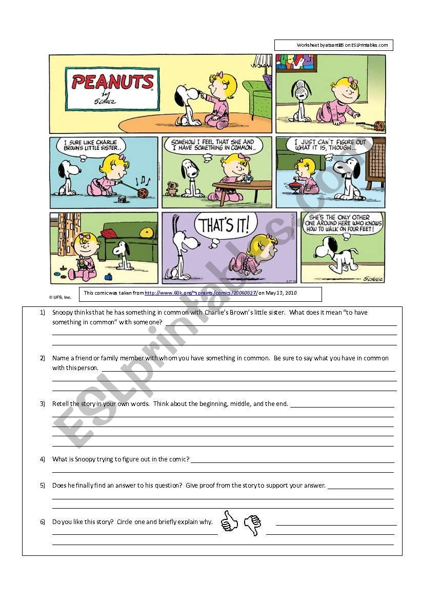 Comic Strip Reading Comprehension Worksheets
