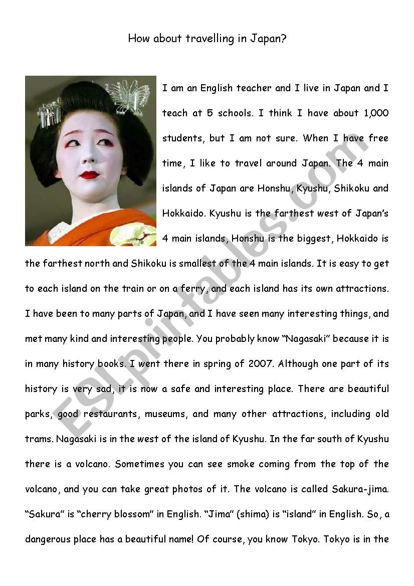 Reading Comprehension Travel In Japan Upper Intermediate ESL Worksheet By Matthew ELSP