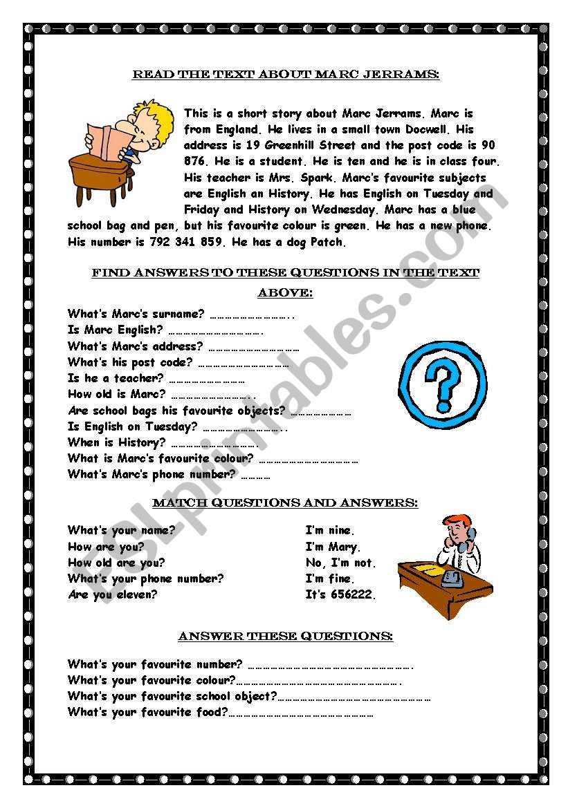 Reading Comprehension Wh questions ESL Worksheet By Marywell