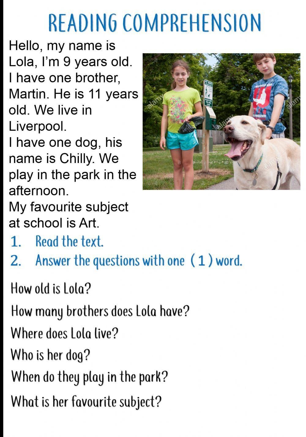 Reading Comprehension Wh Questions Worksheet Live Worksheets 