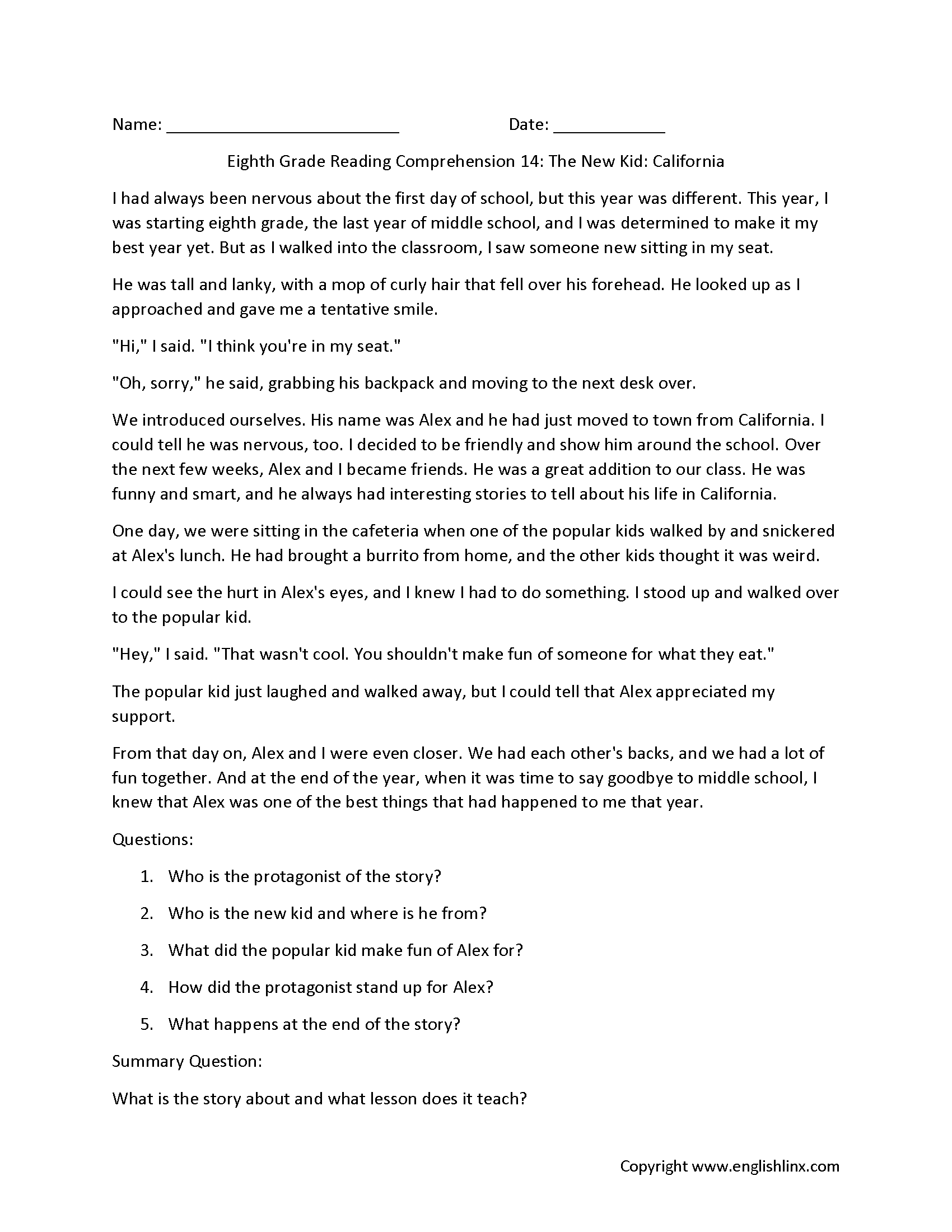 Reading Comprehension Worksheets Eighth Grade Reading Reading Comprehension Worksheets Eighth Grade Reading