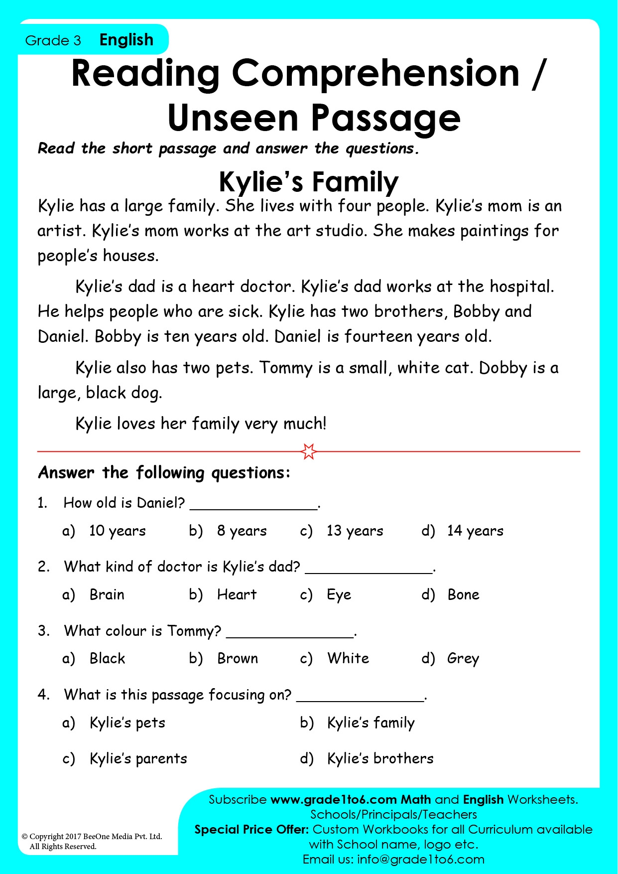 Reading Comprehension Worksheets For Grade 3 Grade1to6