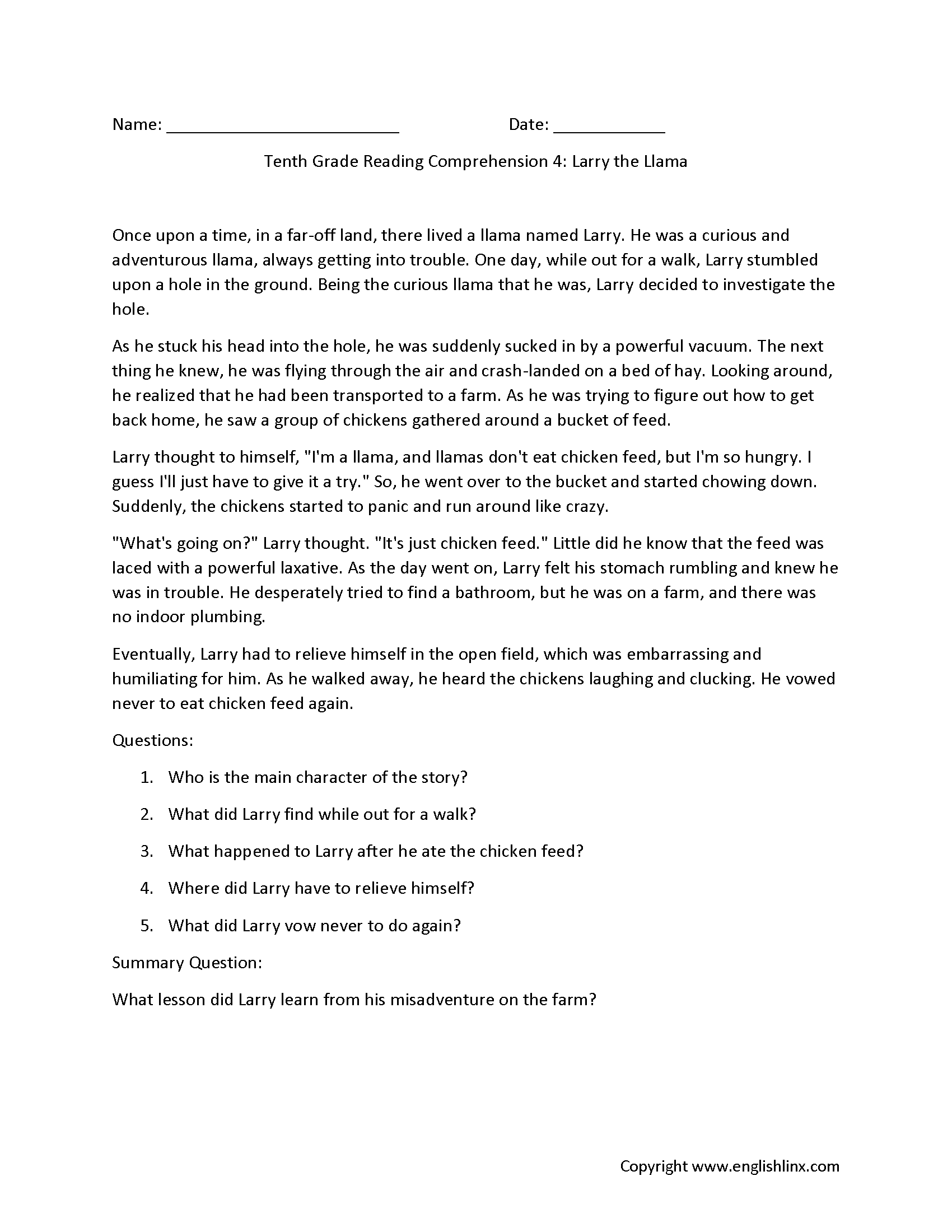 Reading Comprehension Worksheets Tenth Grade Reading Comprehension Worksheets Reading Comprehension Worksheets Tenth Grade Reading Comprehension Worksheets