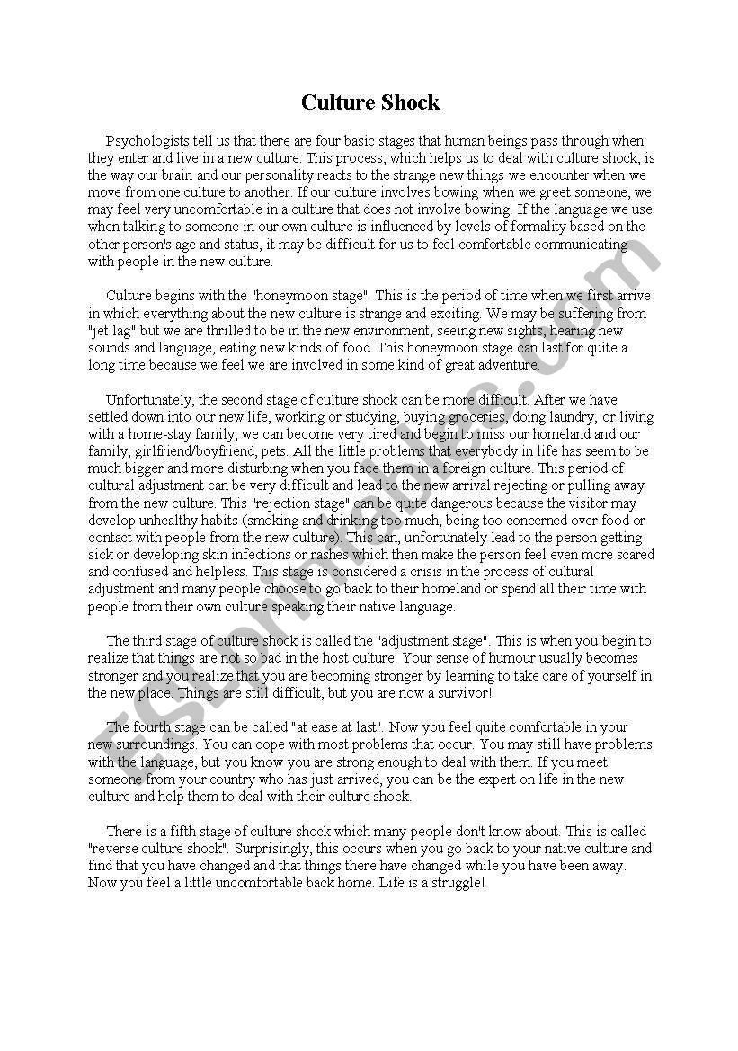 Reading Exercise Culture Shock ESL Worksheet By Ajarn Mo
