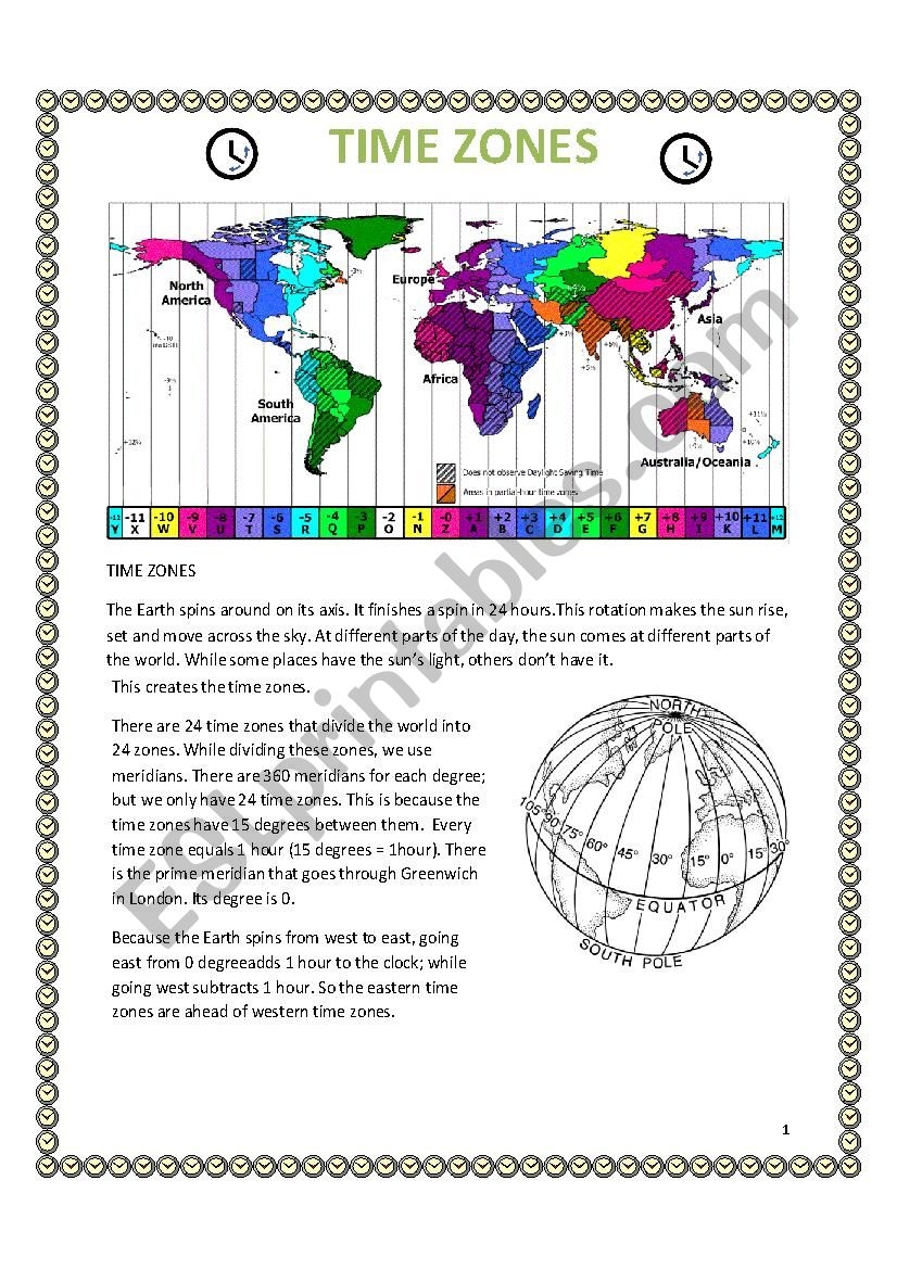 Reading On Time Zones ESL Worksheet By DAK N Reading On Time Zones ESL Worksheet By DAK N