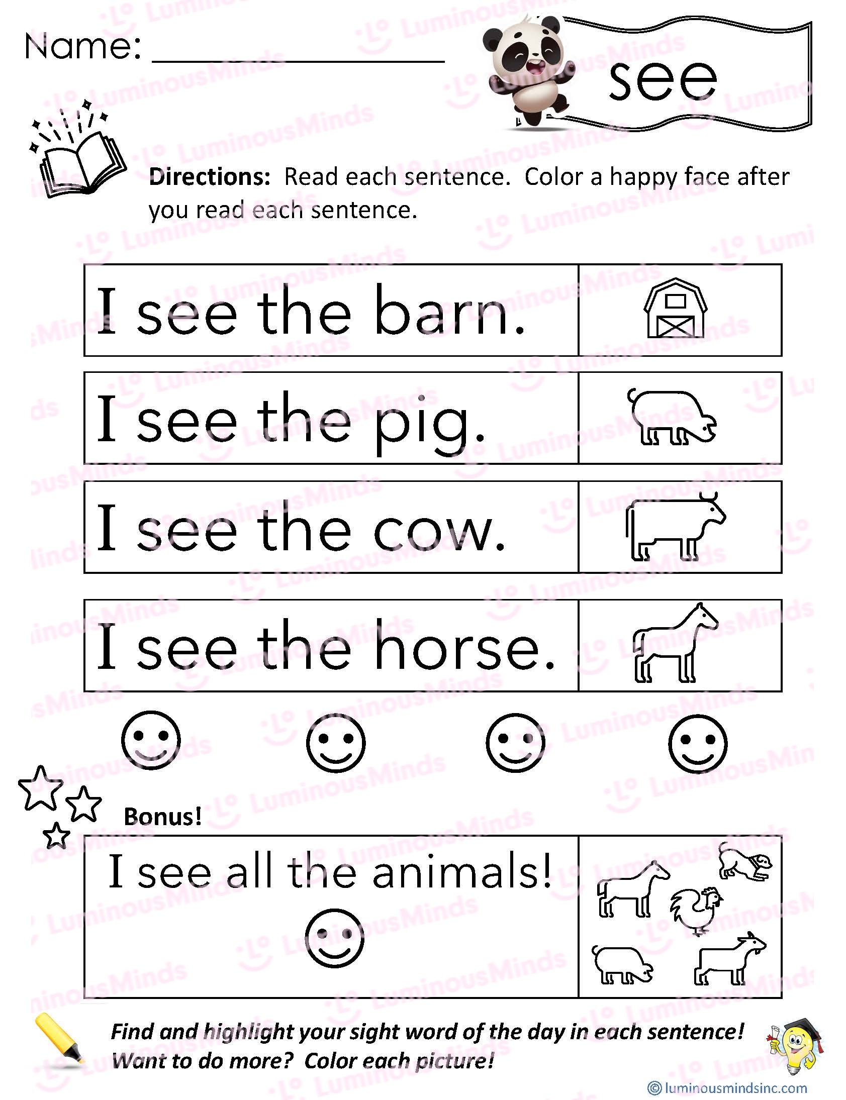 Kindergarten Reading Sight Words Worksheets Kindergarten Reading Sight Words Worksheets