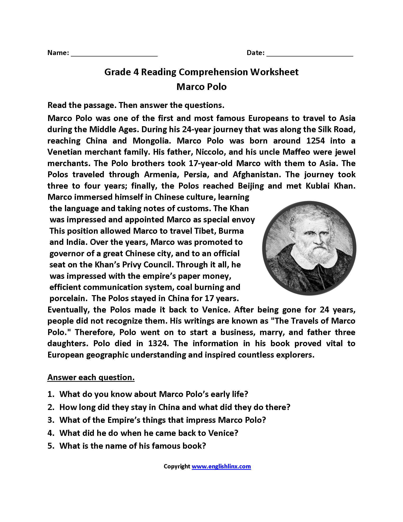 Reading Worksheets Fourth Grade Reading Worksheets