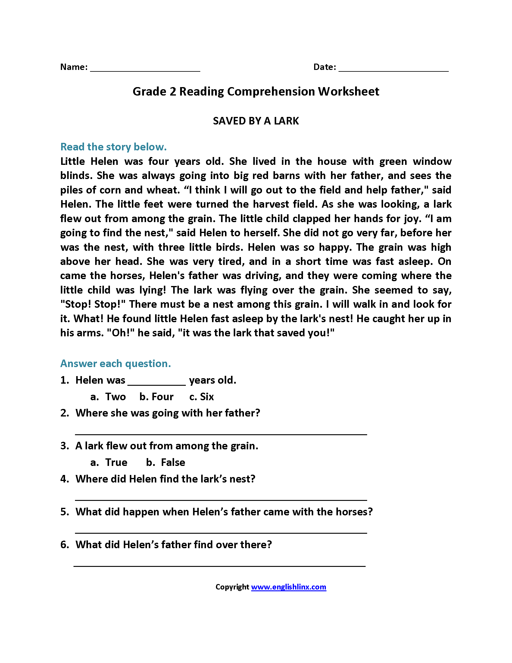 Reading Comprehension Worksheets Grade 2 Pdf Reading Comprehension Worksheets Grade 2 Pdf