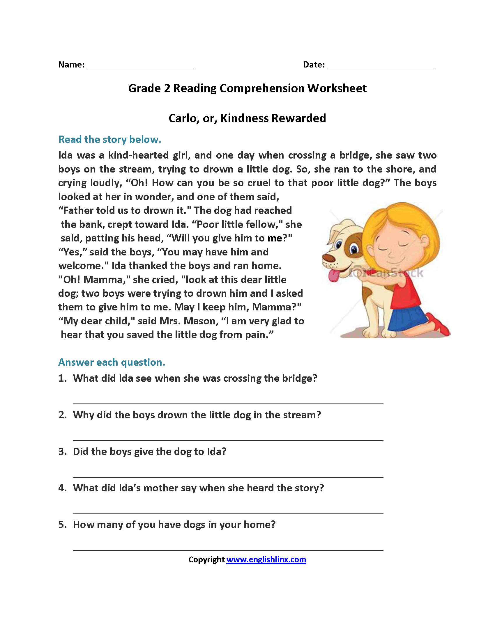 Free Printable 2nd Grade Reading Worksheet