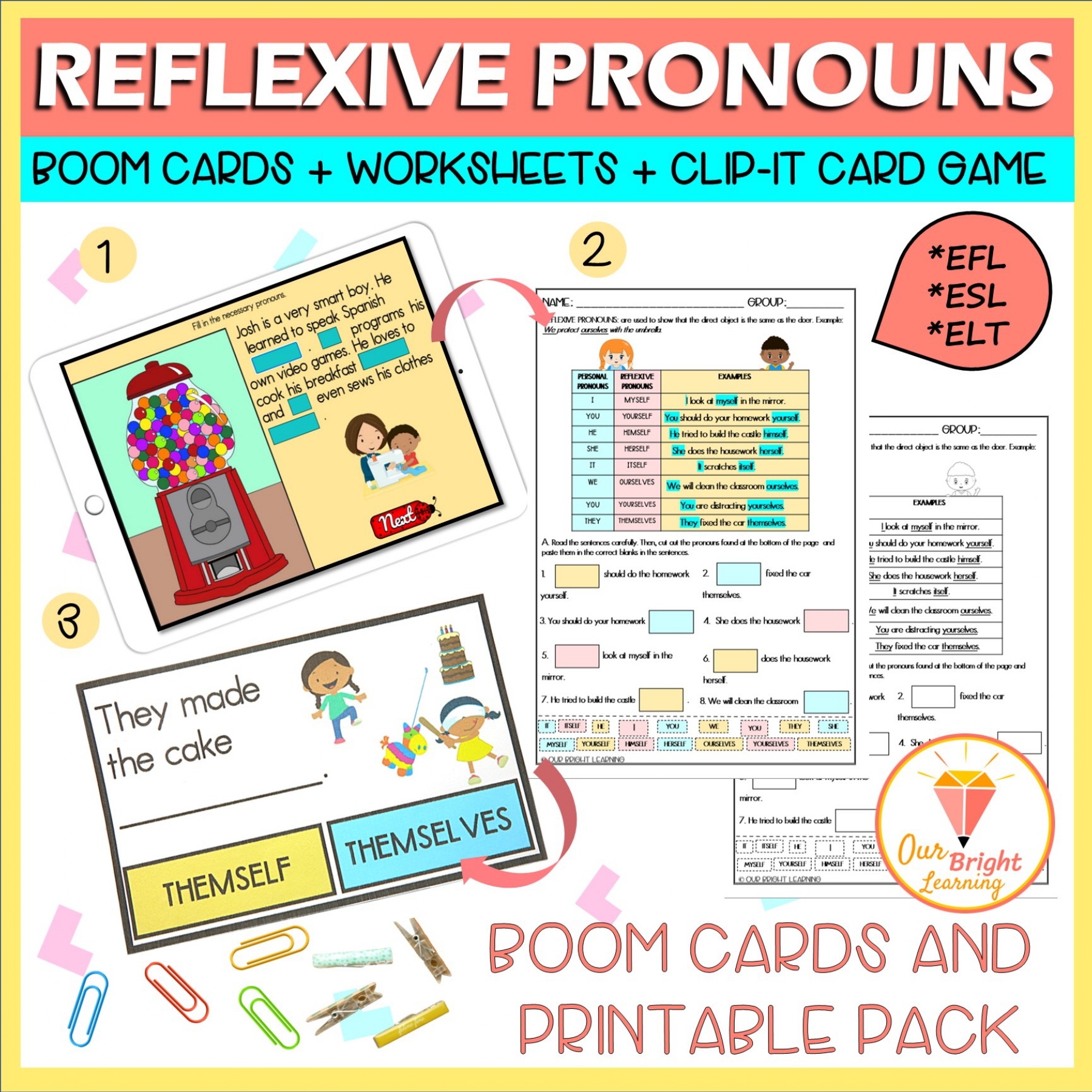 Reflexive Pronouns BOOM Cards Worksheets Clip It Card Game Made By Teachers Reflexive Pronouns BOOM Cards Worksheets Clip It Card Game Made By Teachers