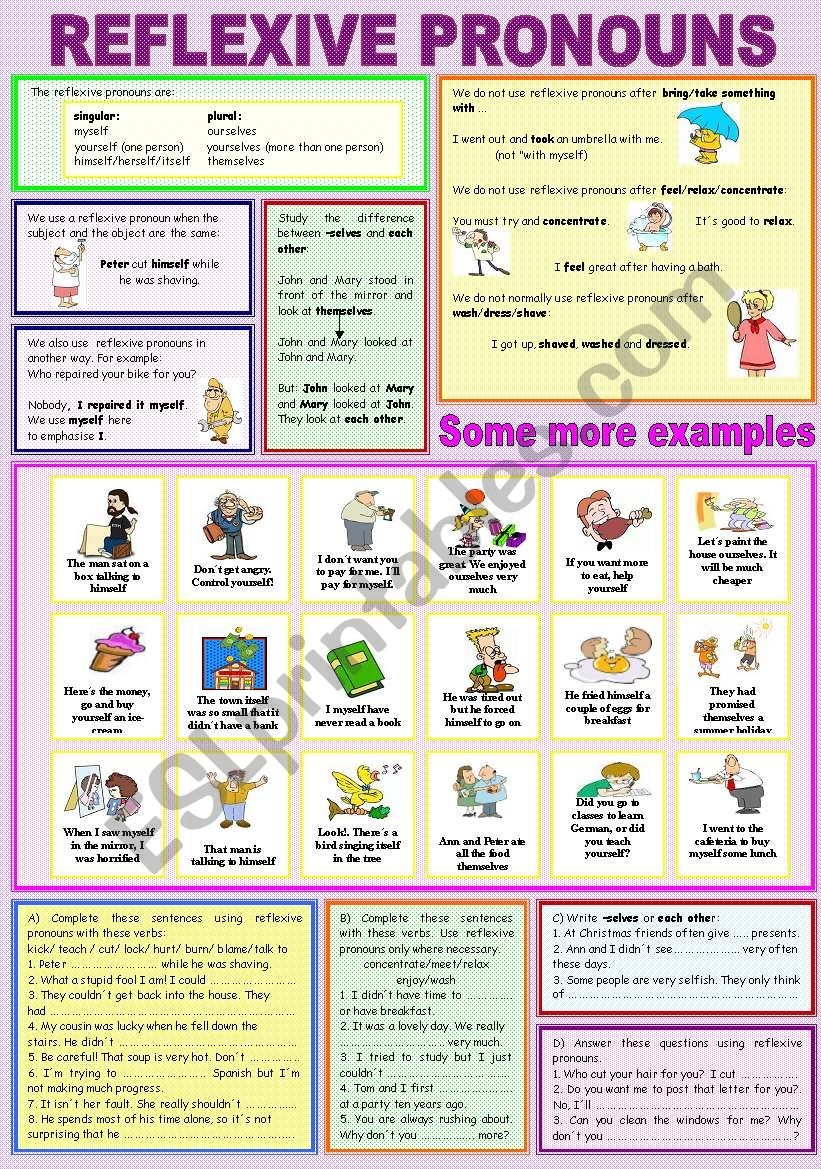 REFLEXIVE PRONOUNS ESL Worksheet By Peitieiros REFLEXIVE PRONOUNS ESL Worksheet By Peitieiros