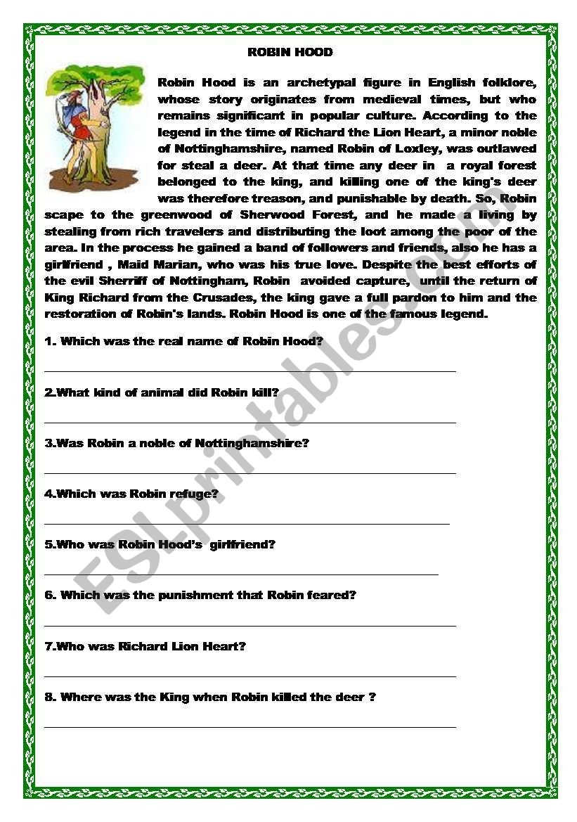 Reading Comprehension Wh Questions Worksheet
