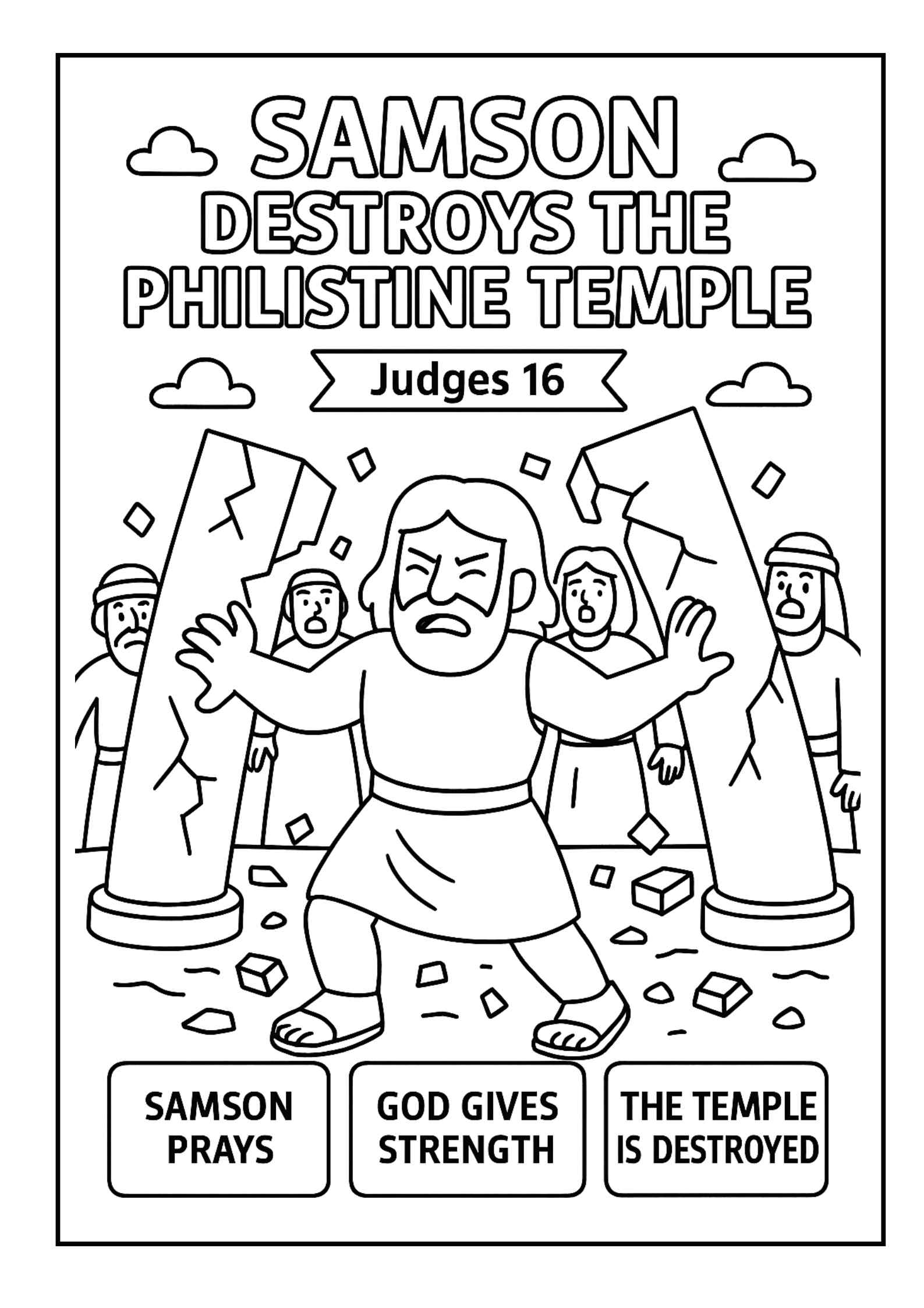 Samson Destroys The Philistine Temple Free Judges 16 Coloring Samson Destroys The Philistine Temple Free Judges 16 Coloring