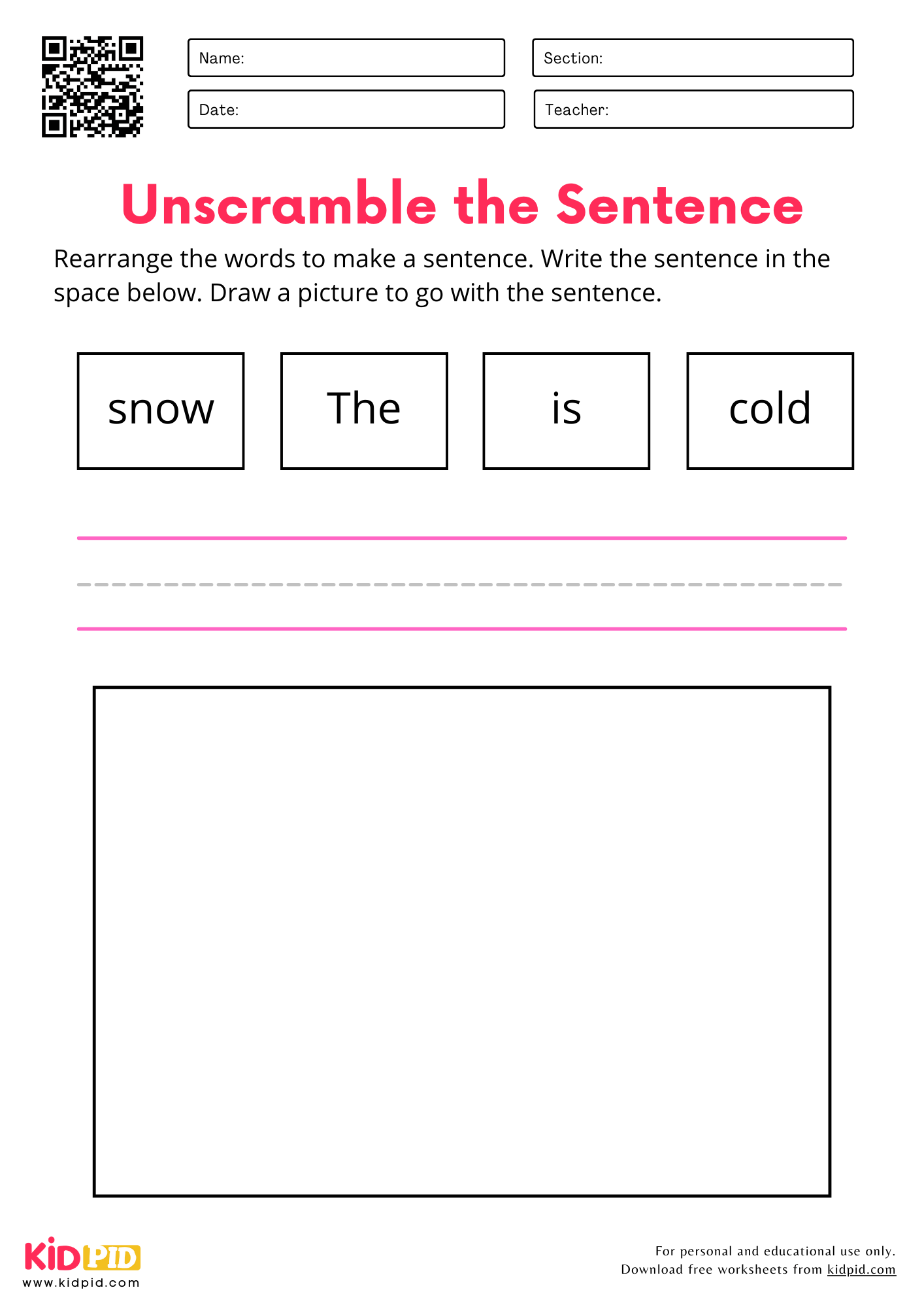 Scrambling Sentence Practice Worksheet For Kindergarten Kidpid