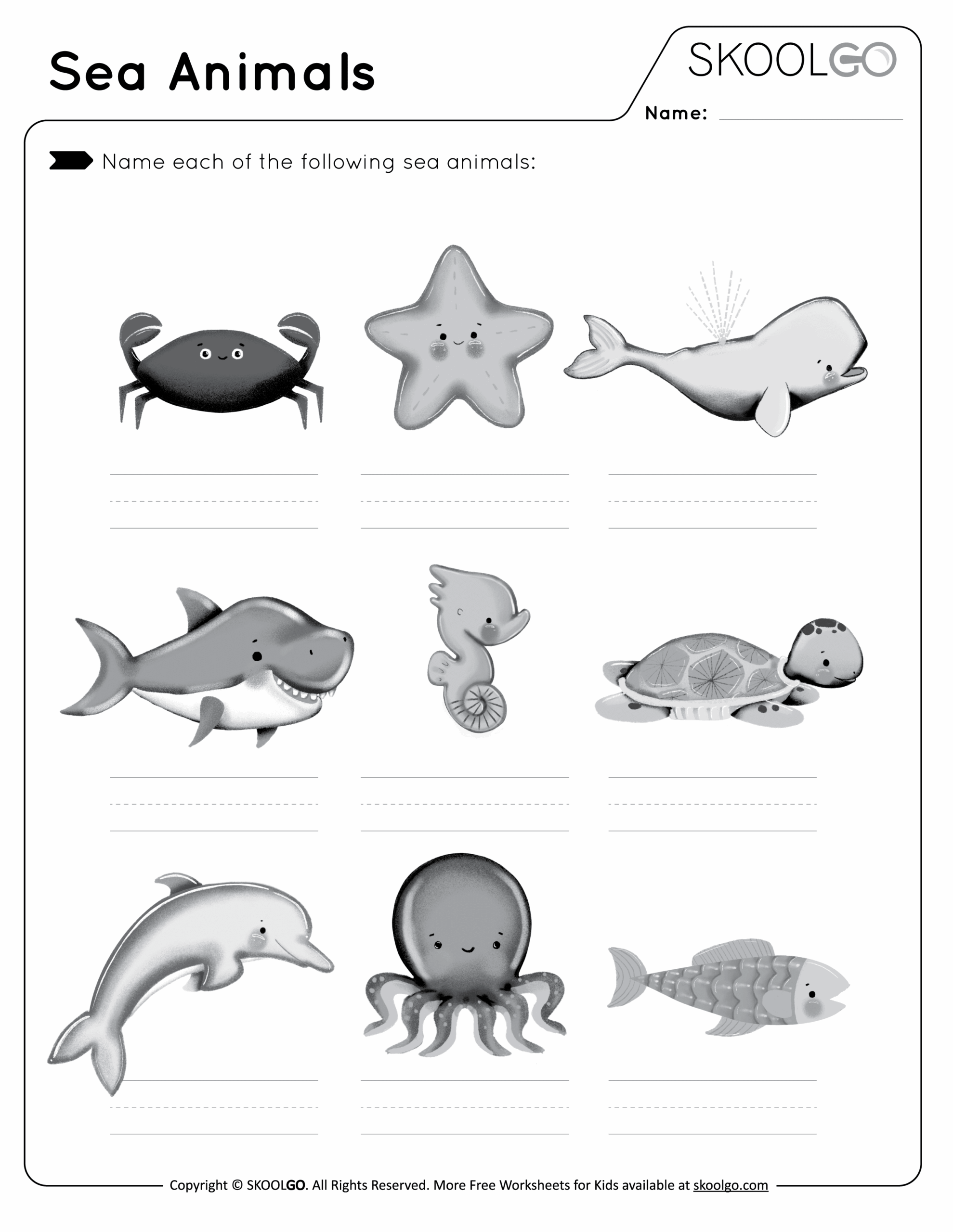 Sea Animals Free Worksheet SKOOLGO Worksheets Library