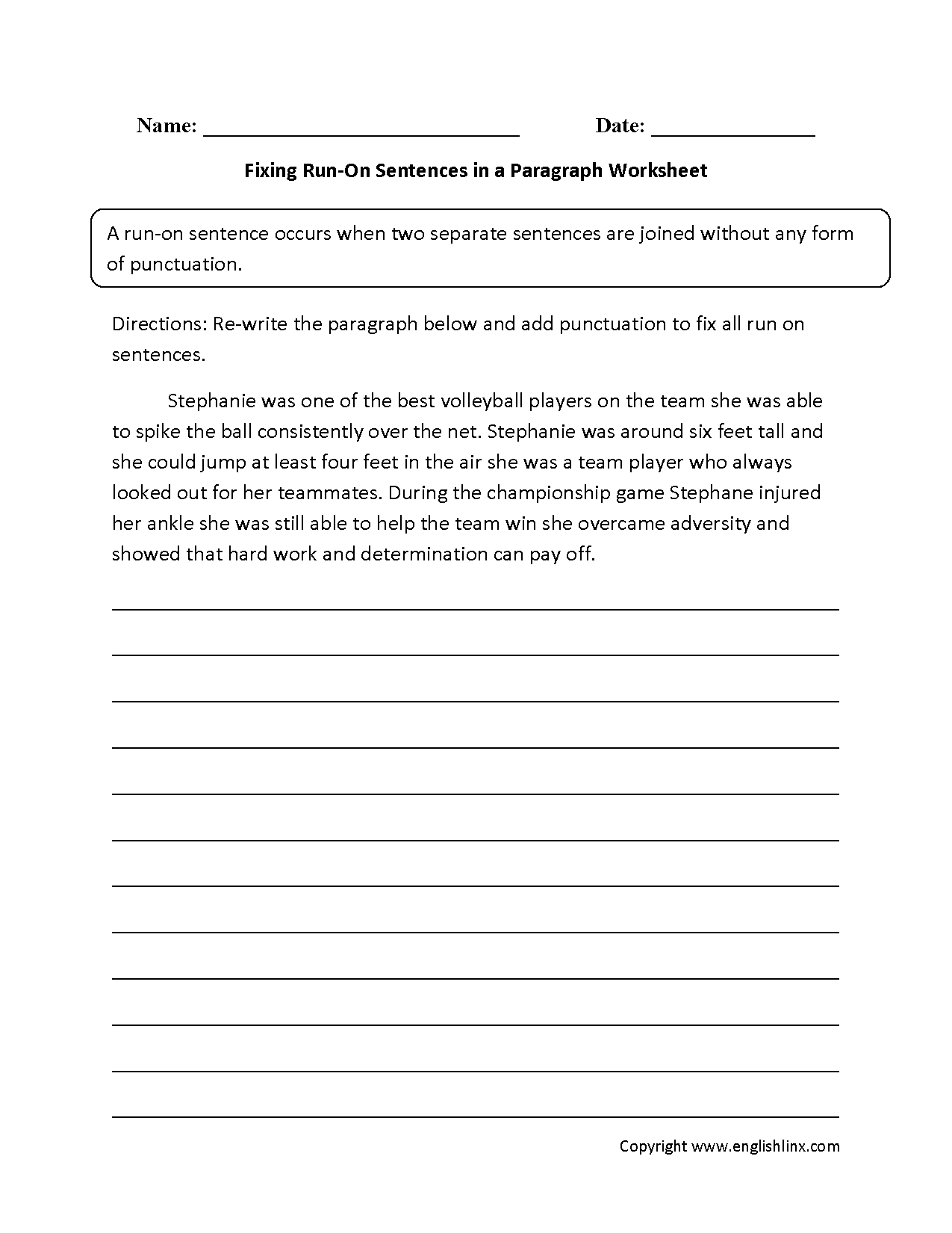Sentences Worksheets Run On Sentences Worksheets