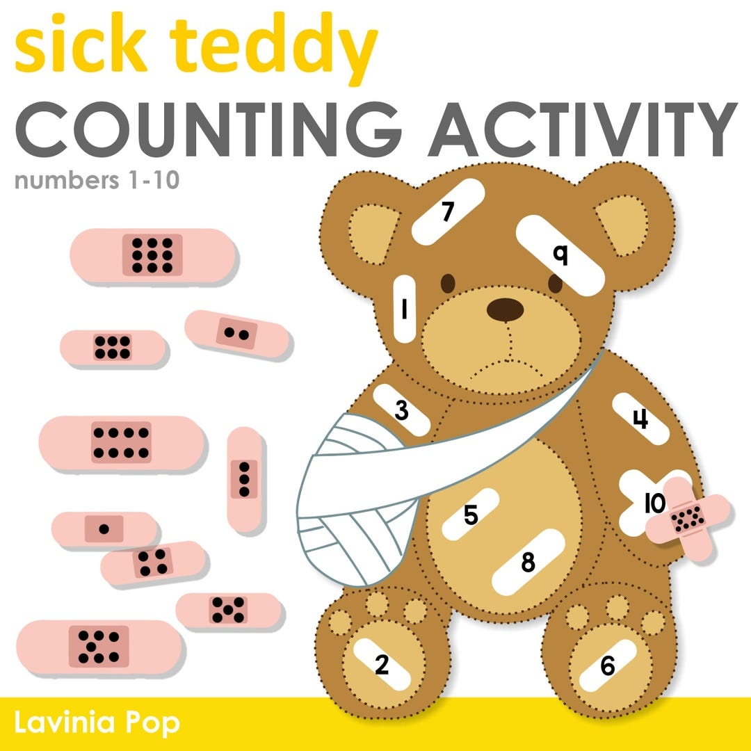 Sick Teddy Counting Printable Activity Dramatic Play Etsy Sick Teddy Counting Printable Activity Dramatic Play Etsy