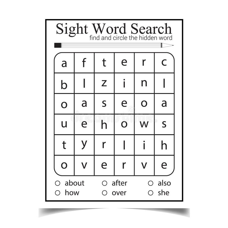 Kindergarten Sight Word Search Worksheets