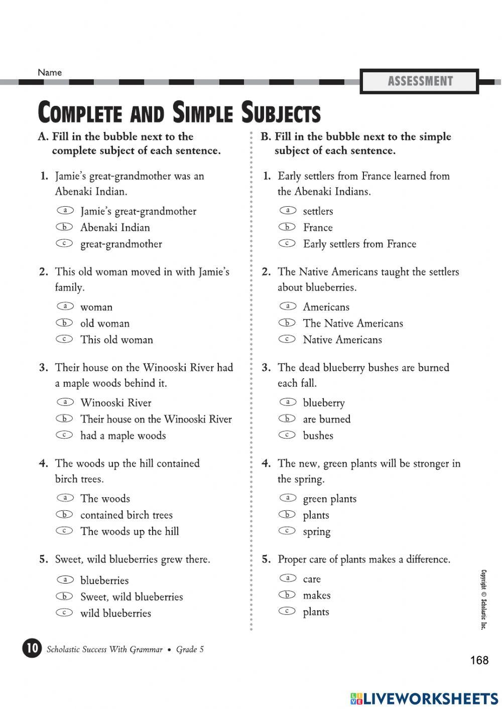 Free Printable Simple Subject Worksheets Free Printable Simple Subject Worksheets