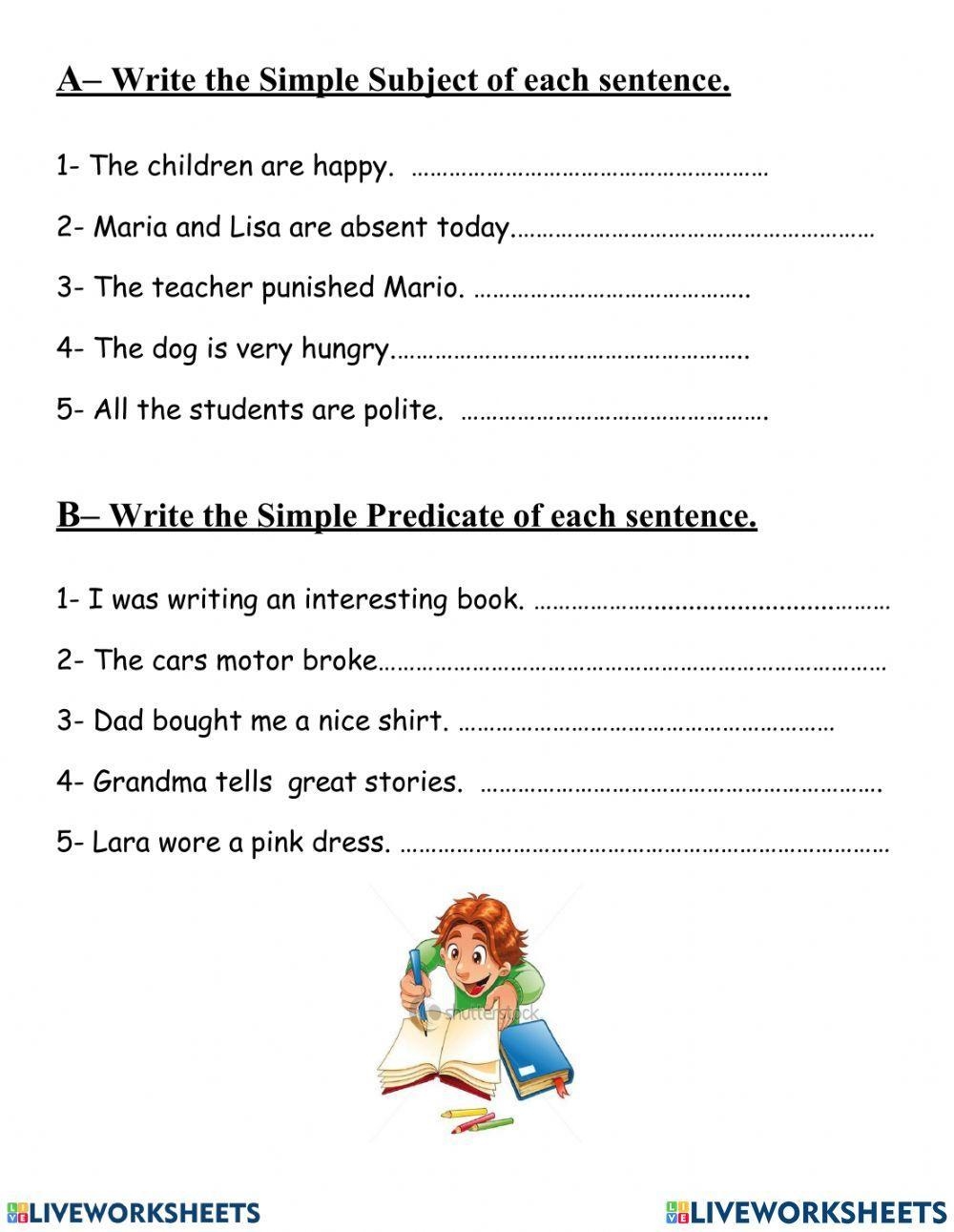 Simple Subject And Predicate Activity Live Worksheets Simple Subject And Predicate Activity Live Worksheets