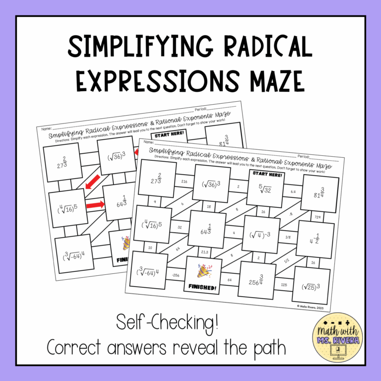 Simplifying Radical Expressions Maze Worksheet Worksheets Library