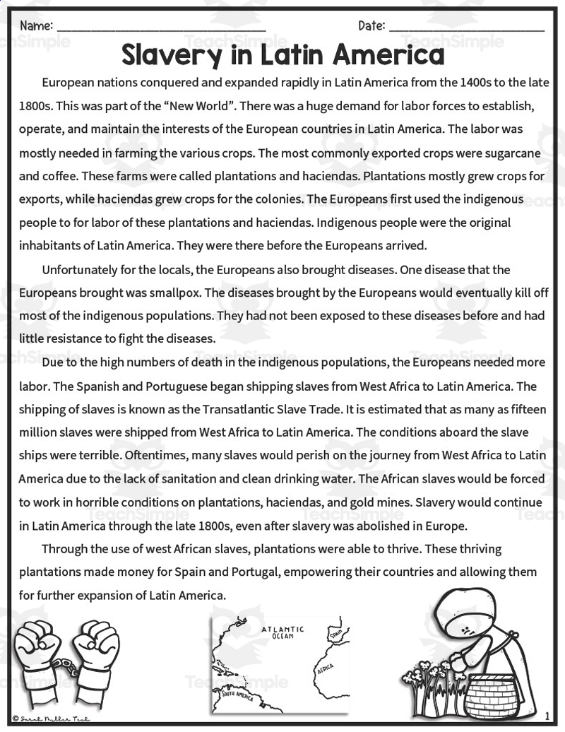 Slavery In Latin America Reading Packet Worksheets Library