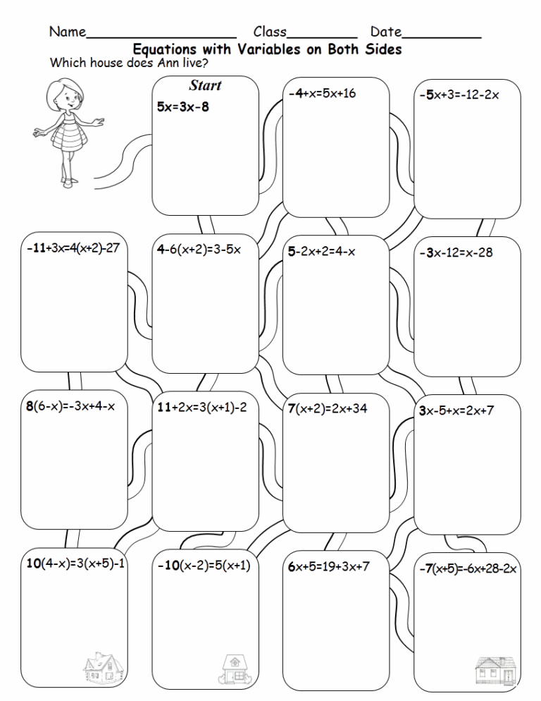 Solving Equations With Variables On Both Sides Maze Teaching Worksheets Library