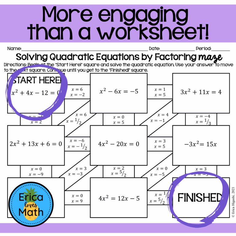 Solving Quadratic Equations By Factoring Activity Maze Classful