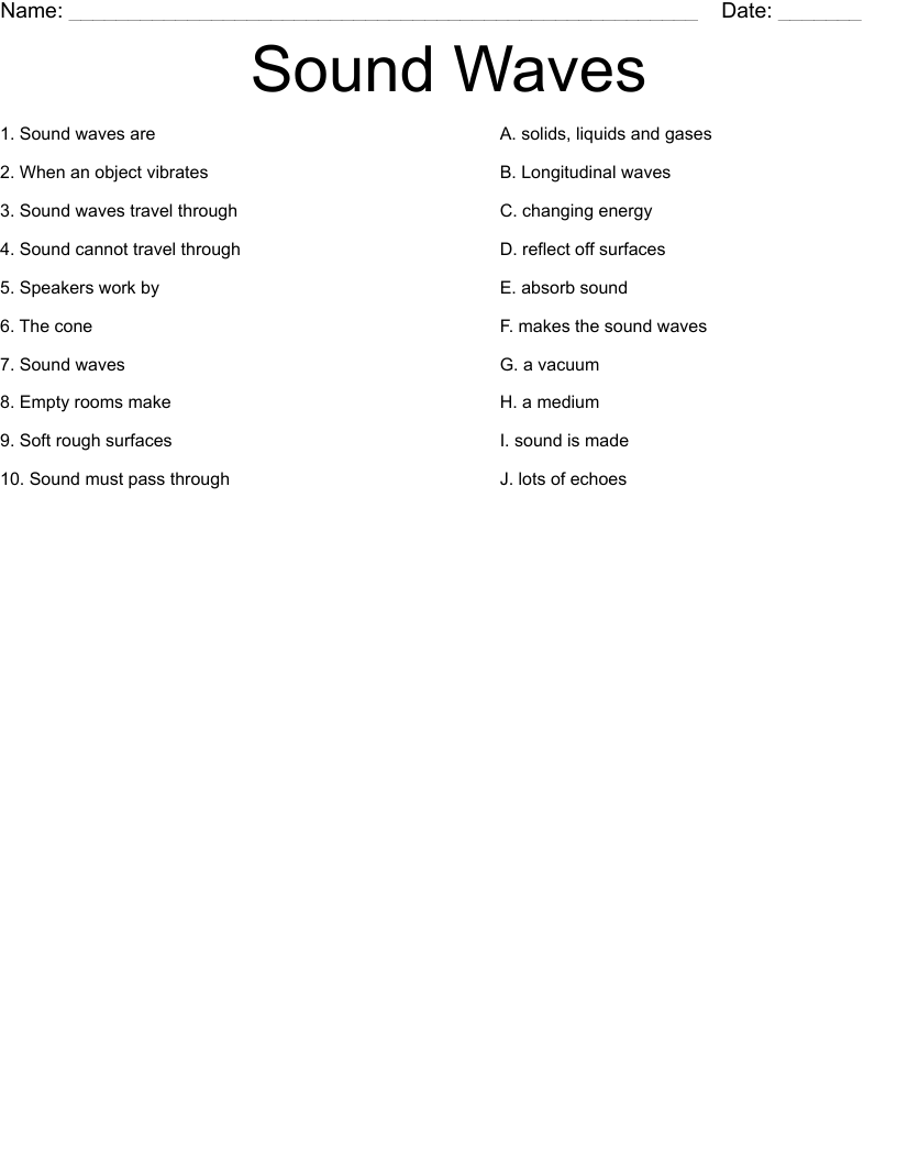 Sound Waves Worksheet WordMint